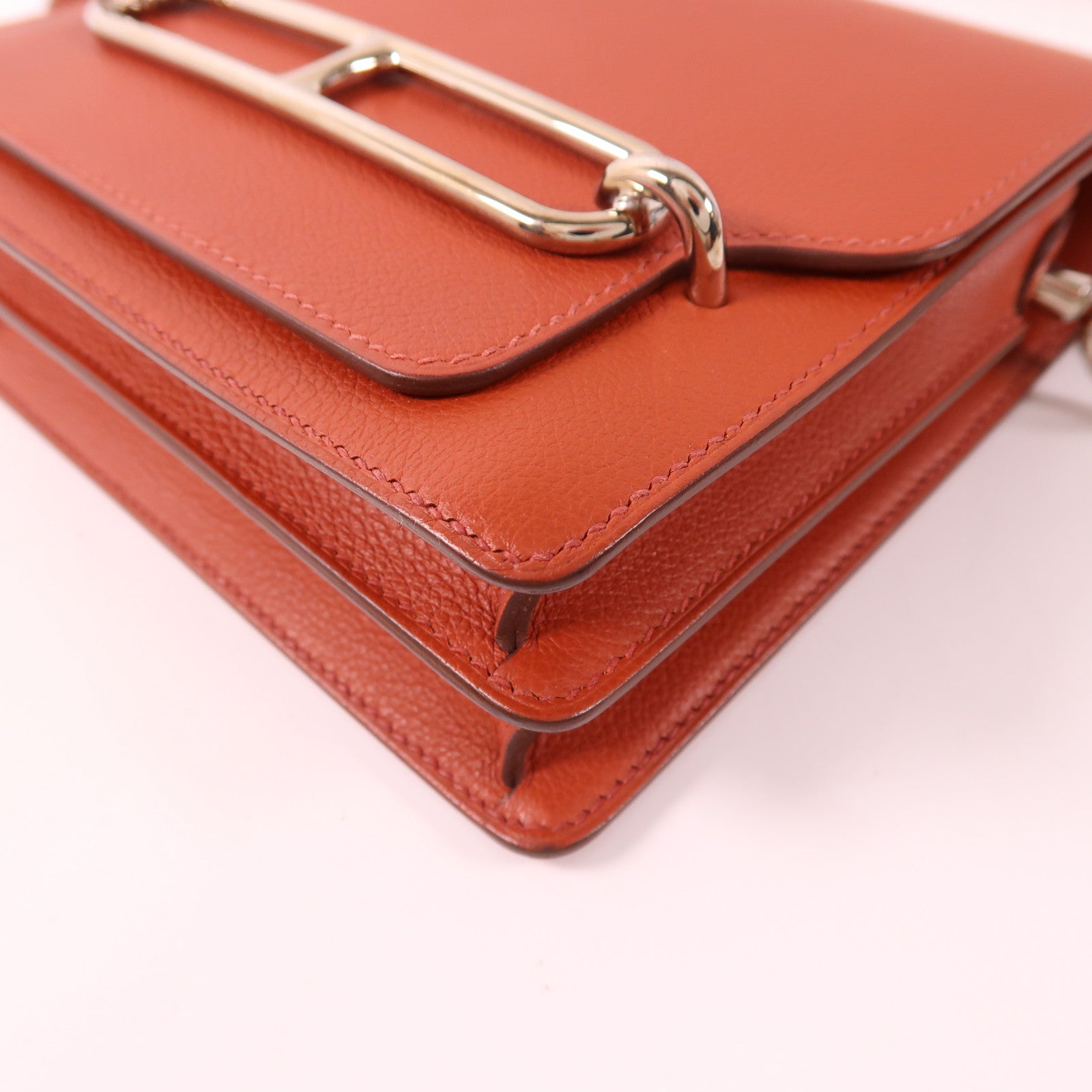 HERMES Evercolor皮革Mini Roulis銀扣肩背袋Brique/Caramel