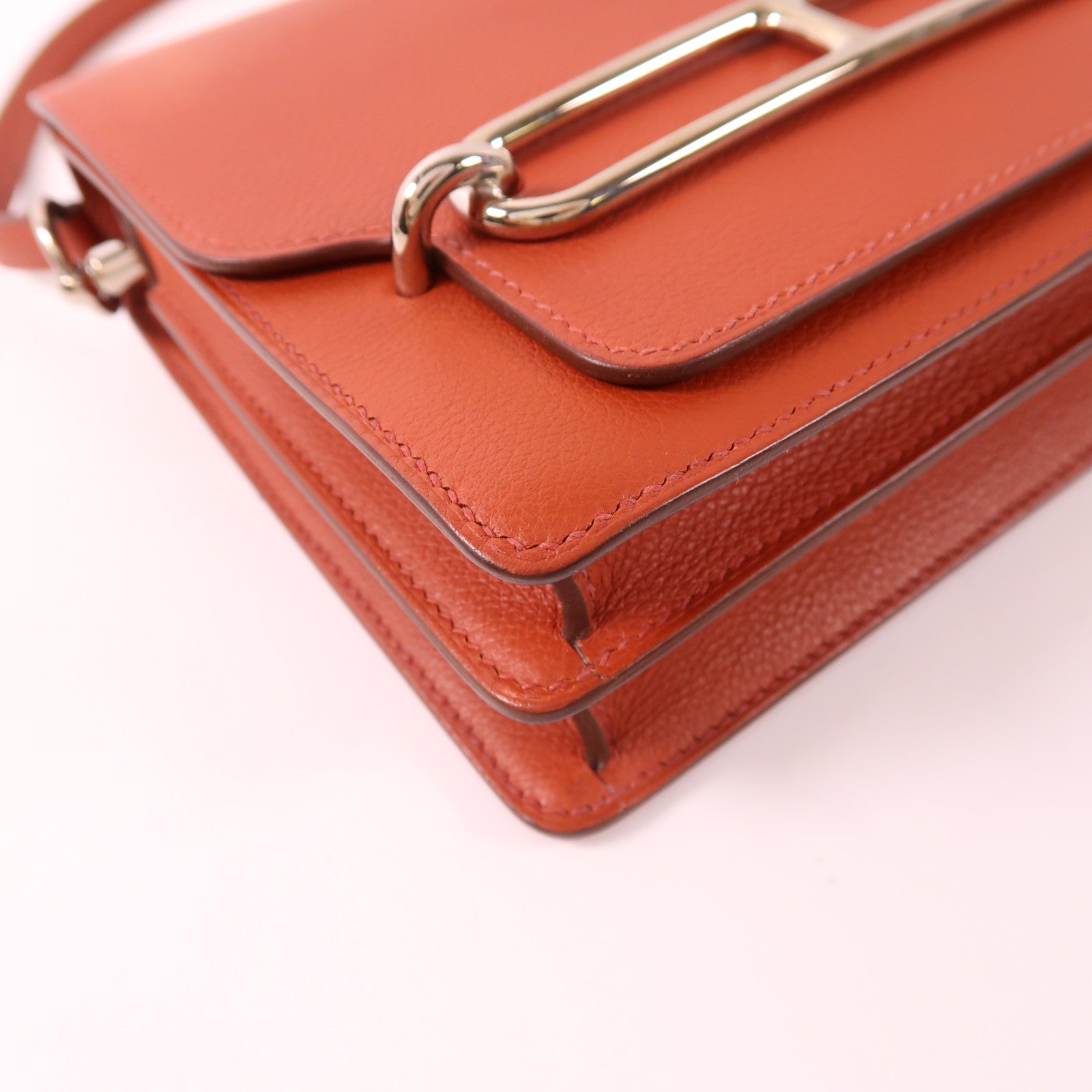 HERMES Evercolor皮革Mini Roulis銀扣肩背袋Brique/Caramel