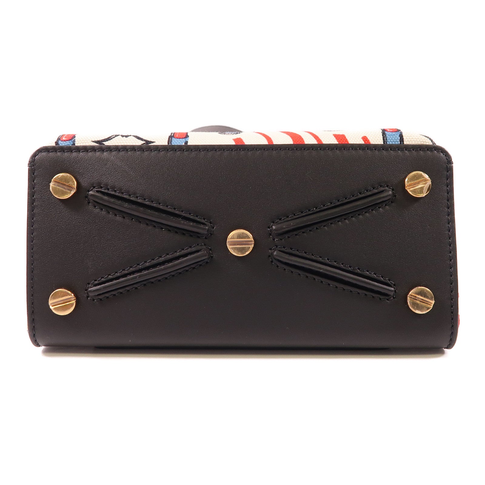 Valentino 2 Way Shoulder Bag Calfskin Leather Canvas Black White Red