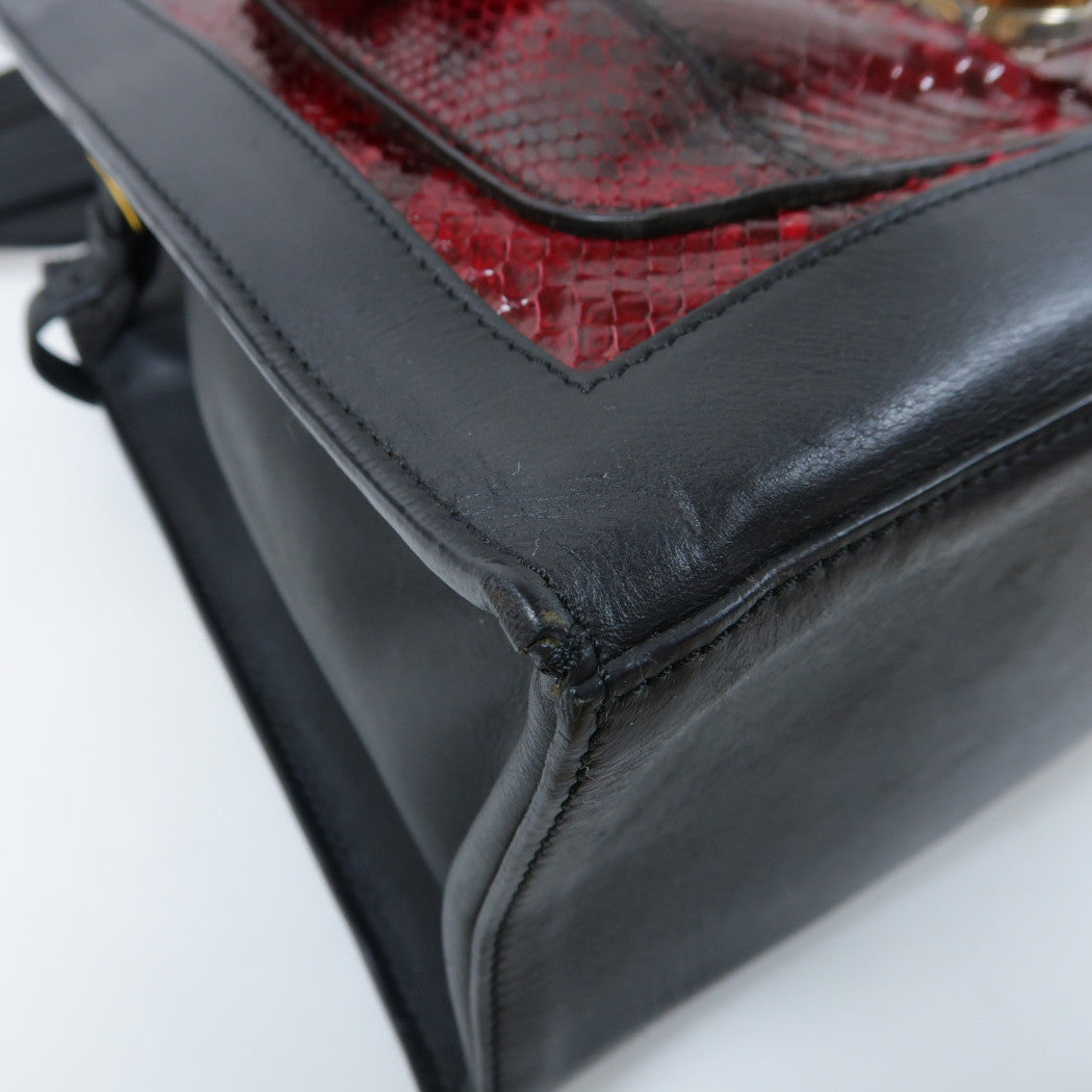 BALENCIAGA 【激減優惠】蛇皮皮革/牛皮皮革2 Way Shoulder Bag金扣手挽肩背兩用袋紅色/黑色