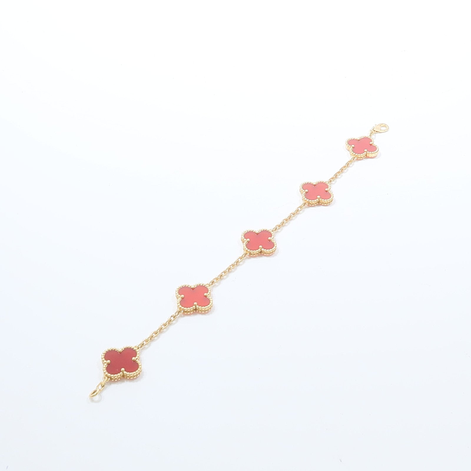 Van Cleef & Arpels 18K黃金Vintages Alhamra Carnelian Bracelets紅玉髓手鏈
