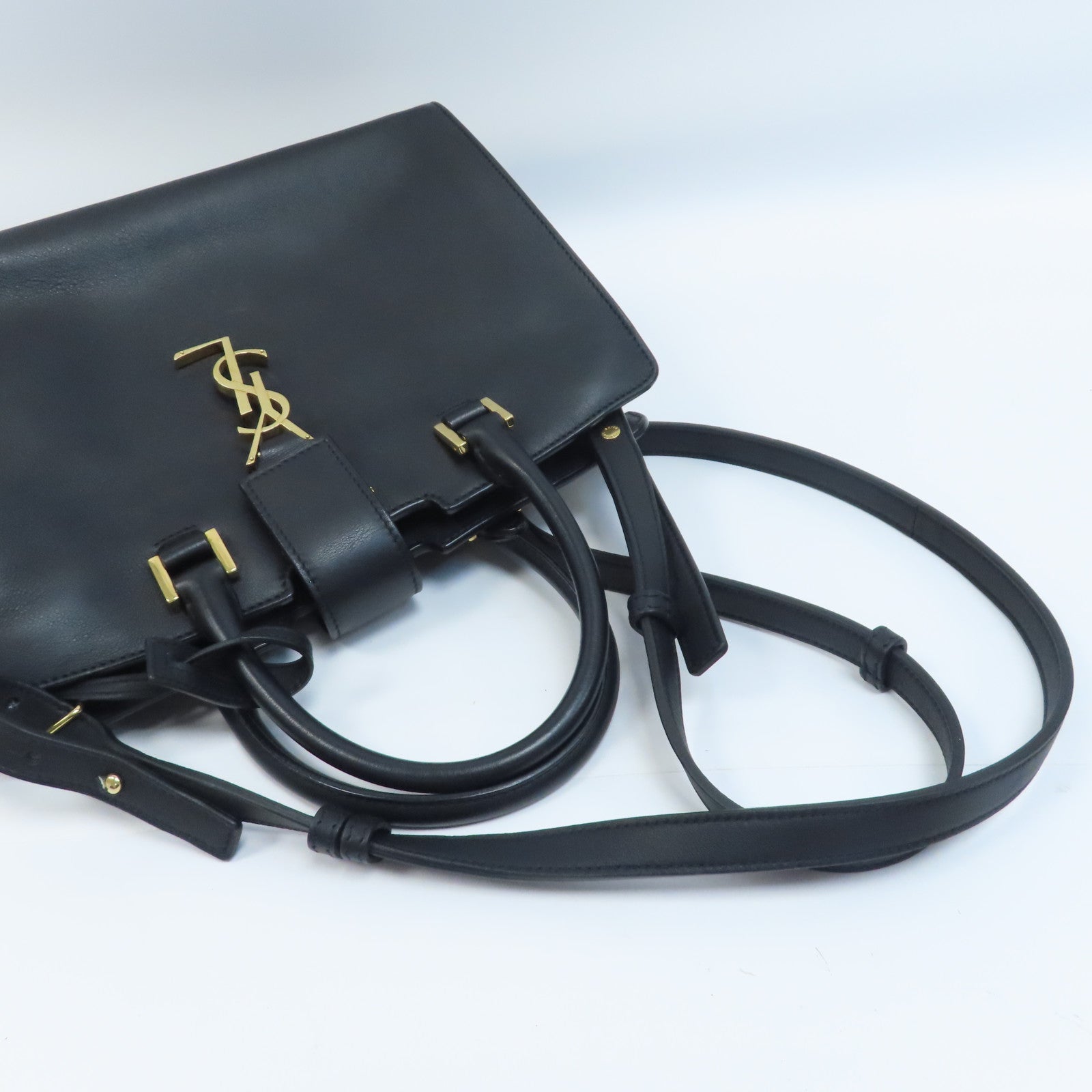 SAINT LAURENT 牛皮皮革2 Way Shoulder金扣手挽肩背兩用袋黑色
