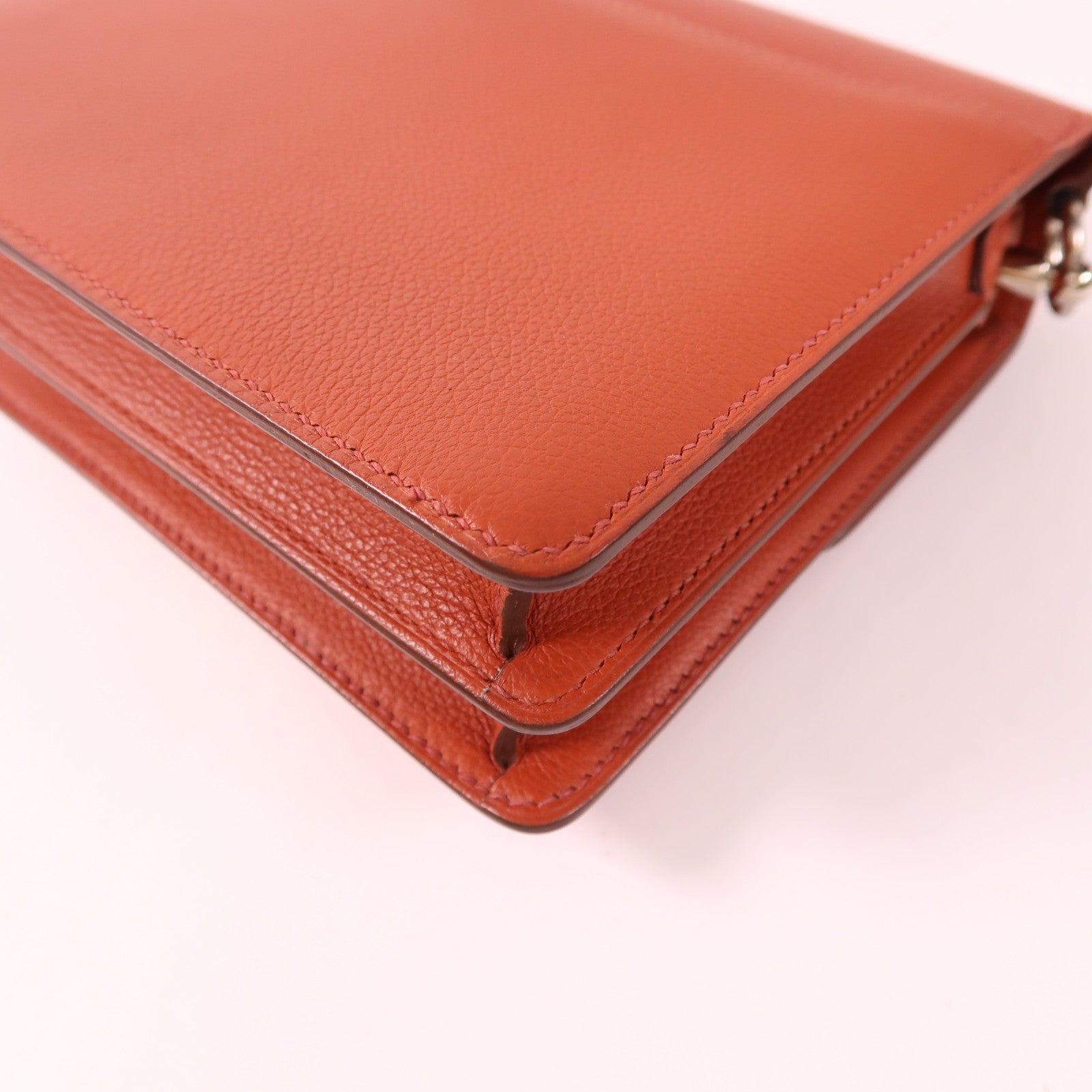 HERMES Evercolor皮革Mini Roulis銀扣肩背袋Brique/Caramel