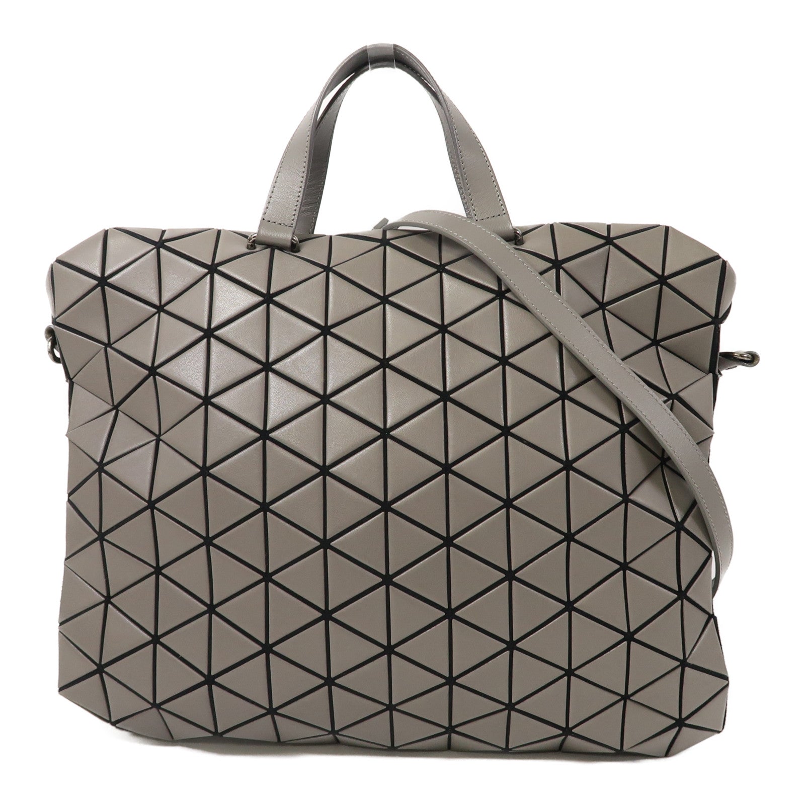 HOMME PLISSE ISSEY MIYAKE PVC Bao Bao黑扣手挽肩背兩用袋灰色