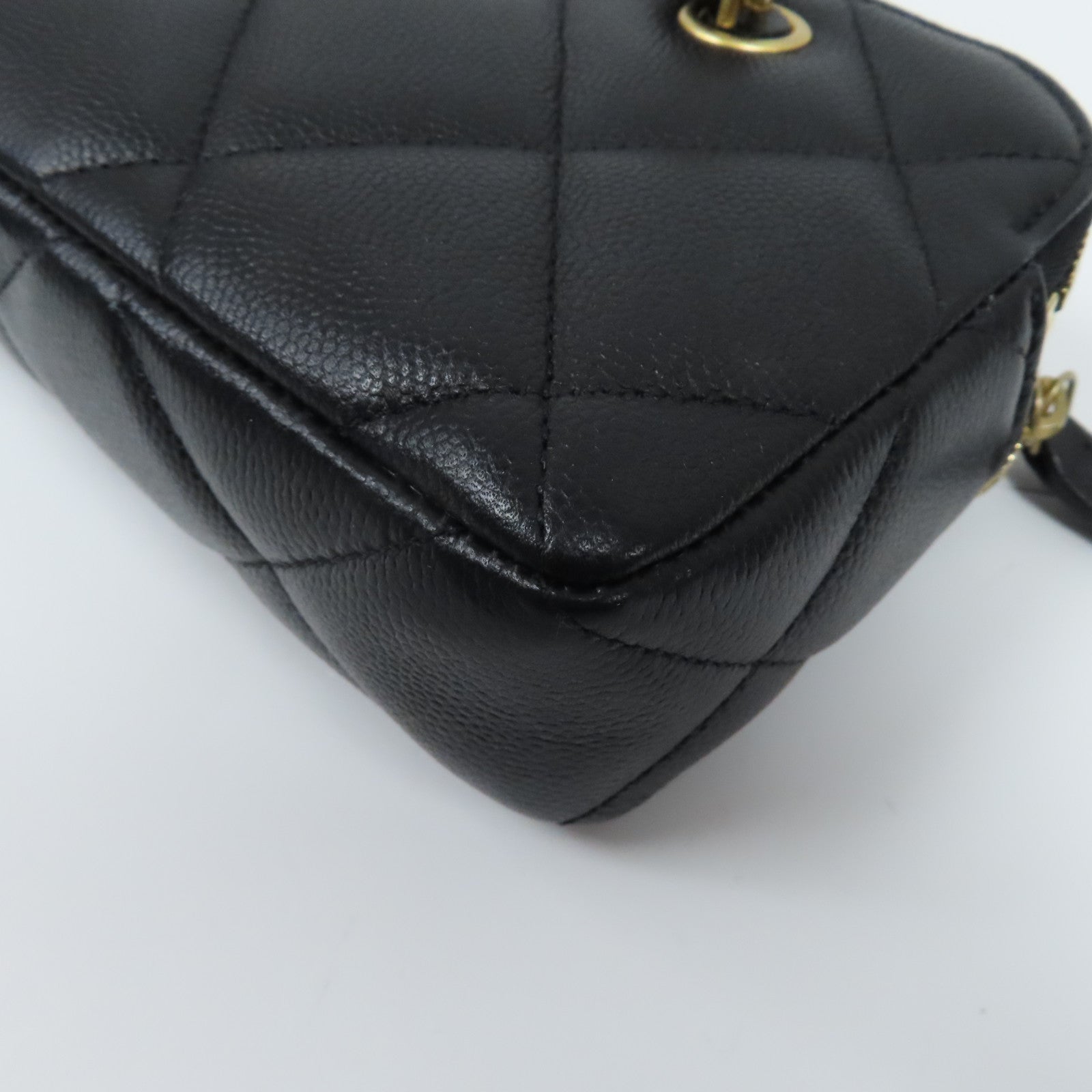 CHANEL 菱格Caviar皮革2 Way Chain Shoulder金扣鏈帶手挽肩背兩用袋黑色
