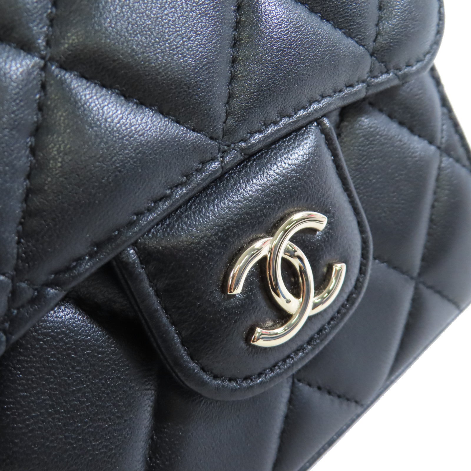 CHANEL 羊皮皮革Chain Shoulder Bag金扣鏈帶肩背袋黑色