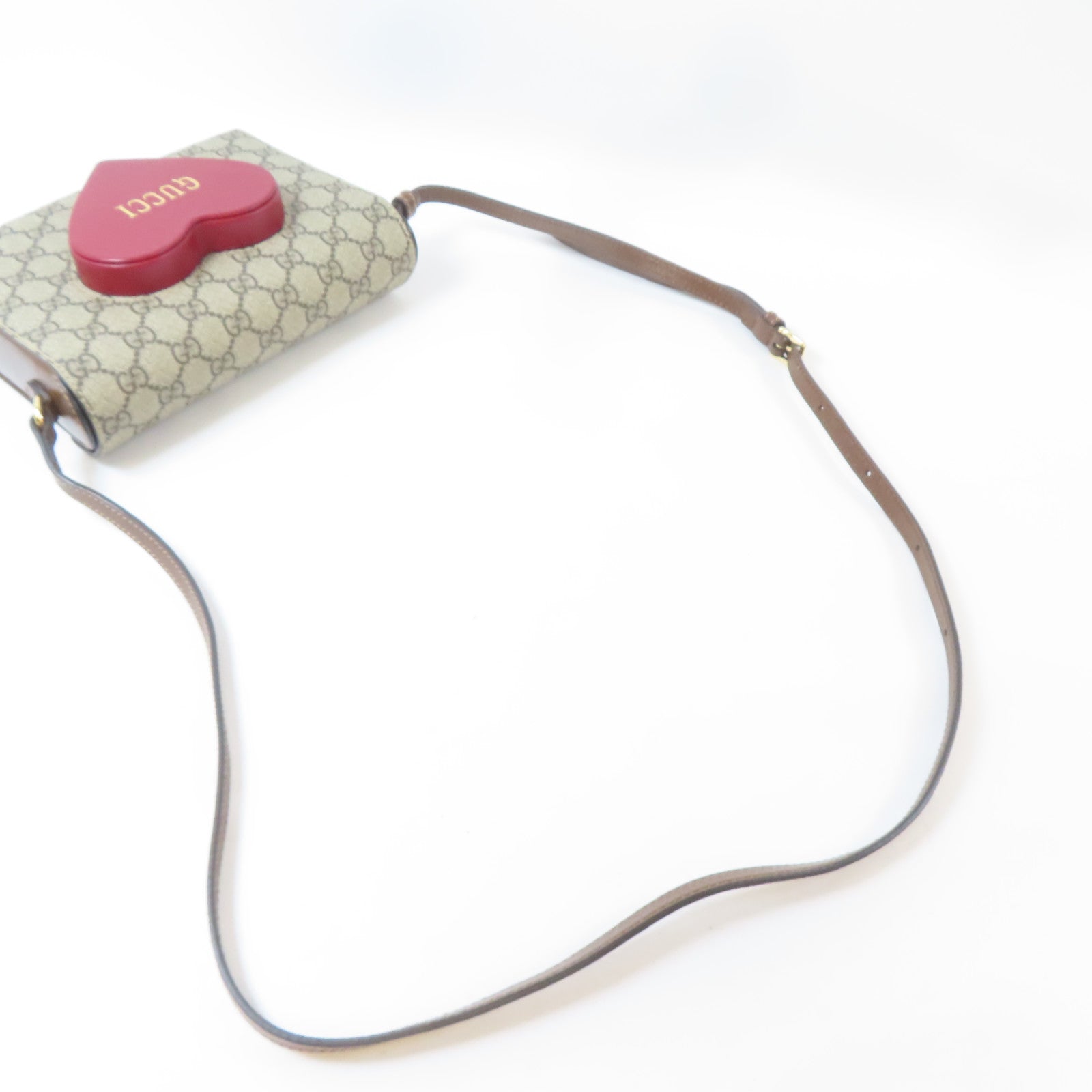 GUCCI 【激減優惠】塗層帆布Valentines's Day Mini Shoulder Bag金扣肩背袋啡色