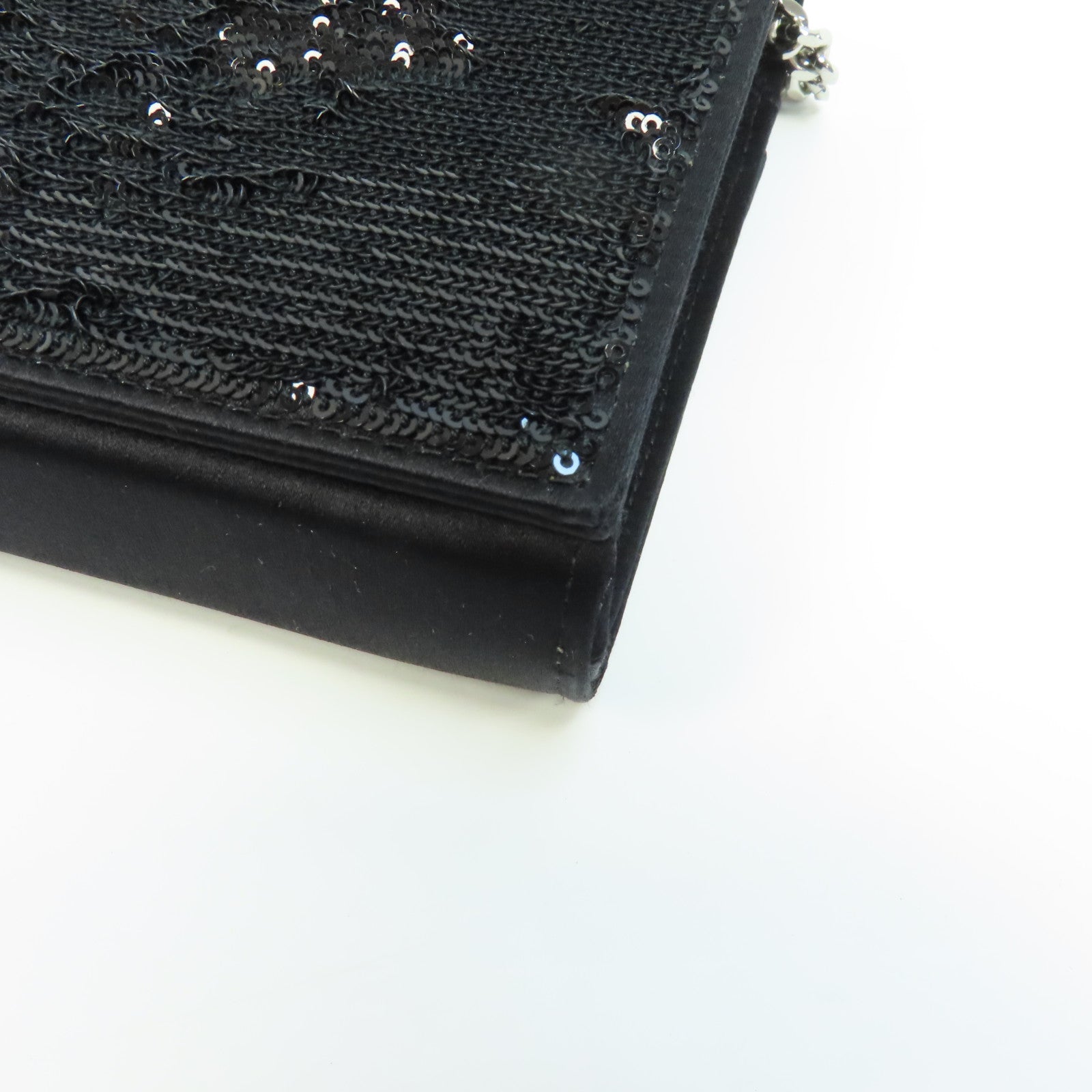 YVES SAINT LAURENT 亮片Chain Shoulder銀扣鏈帶肩背袋黑色