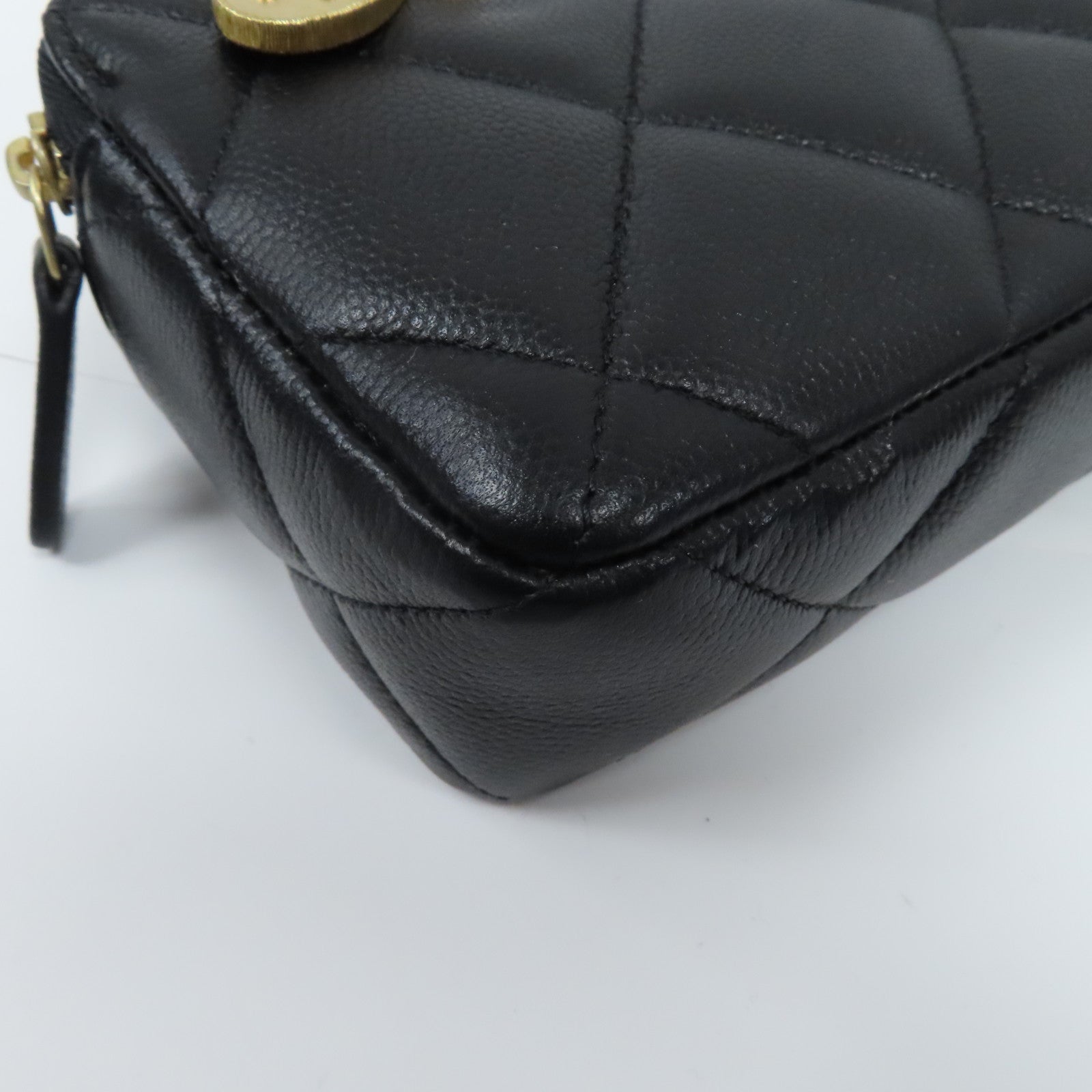 CHANEL 菱格Caviar皮革2 Way Chain Shoulder金扣鏈帶手挽肩背兩用袋黑色
