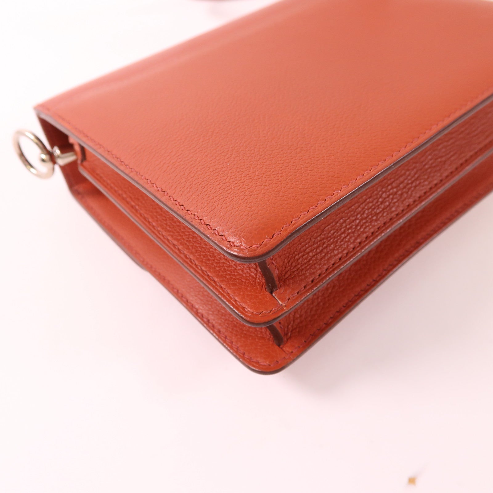 HERMES Evercolor皮革Mini Roulis銀扣肩背袋Brique/Caramel