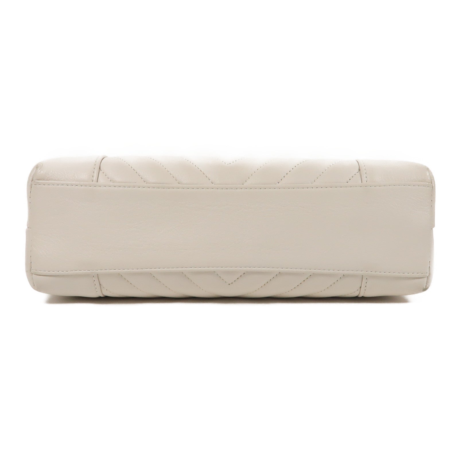 CHANEL Herringbone CC GHW Chain Shoulder Bag Calfskin Leather White