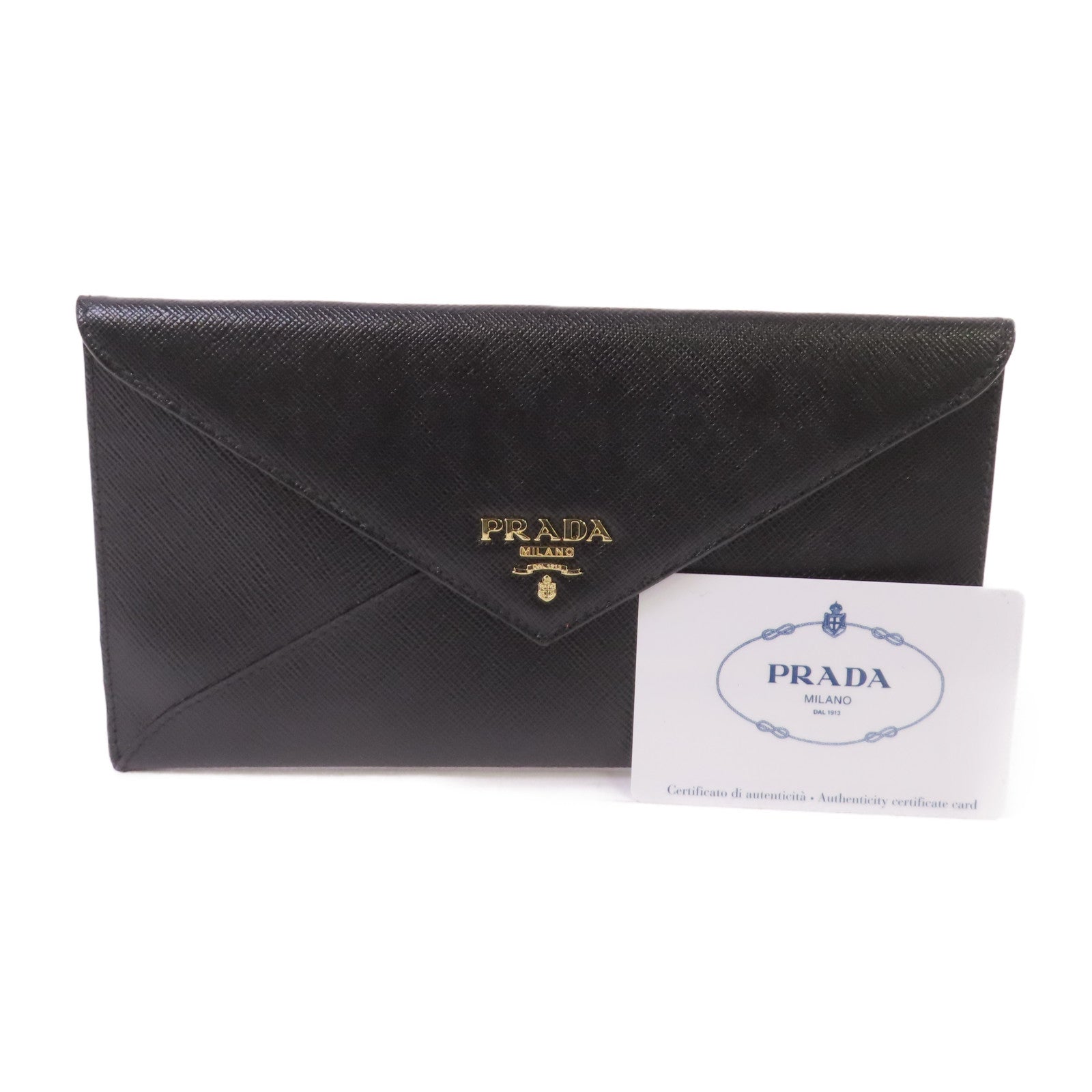 PRADA Saffiano皮革Wallet Pouch金扣長錢包黑色