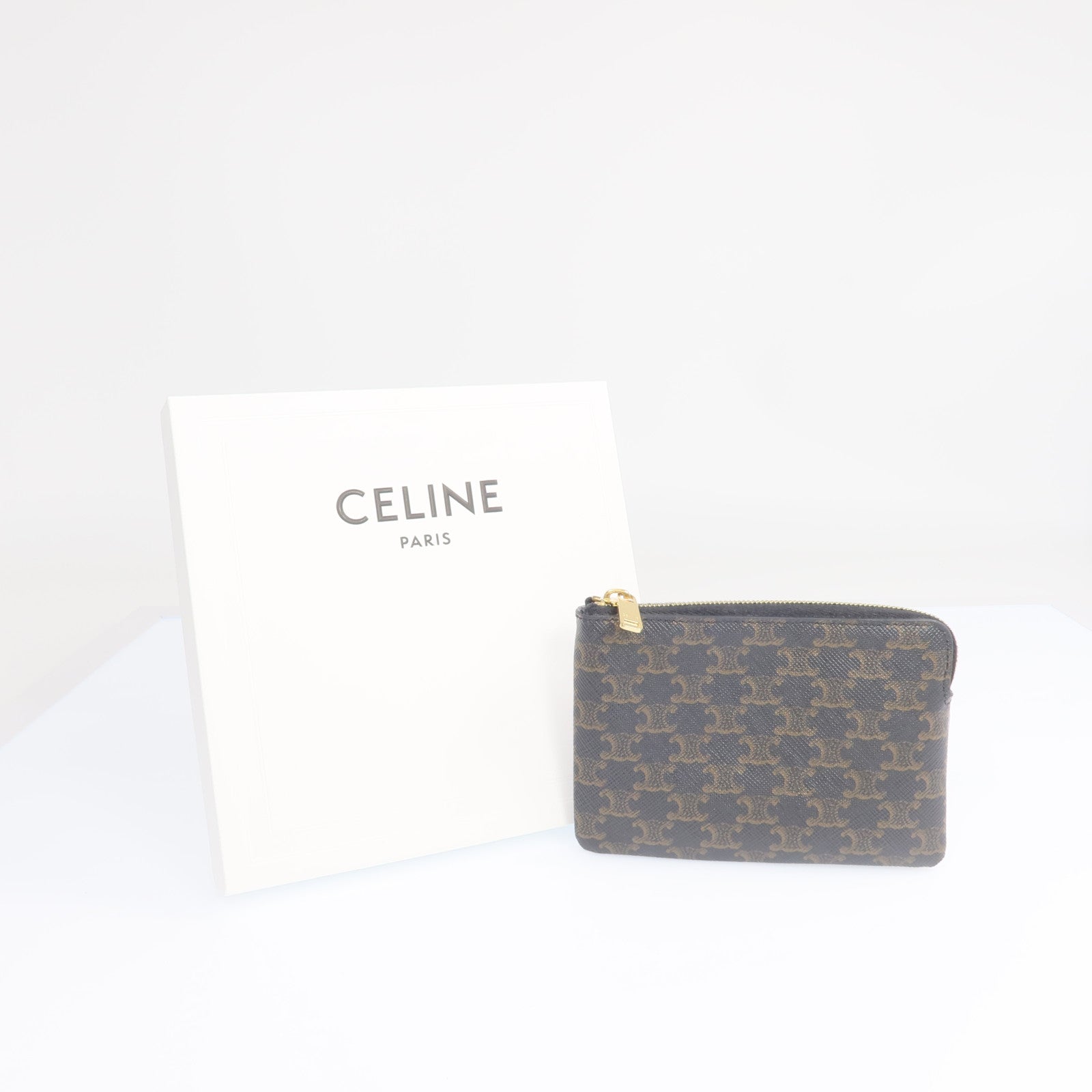 CELINE 【激減優惠】塗層帆布Coin And Card Pouch金扣錢包