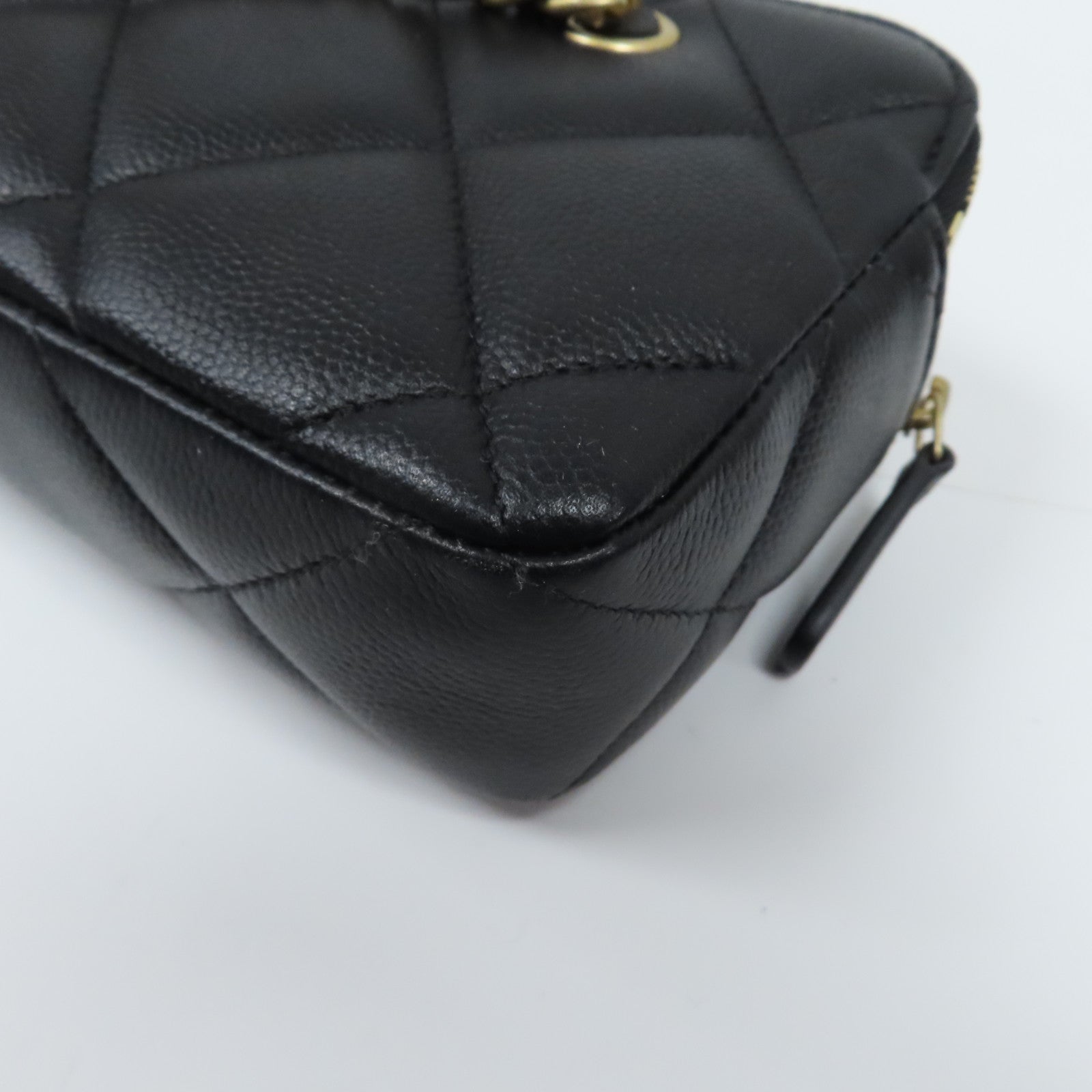 CHANEL 菱格Caviar皮革2 Way Chain Shoulder金扣鏈帶手挽肩背兩用袋黑色