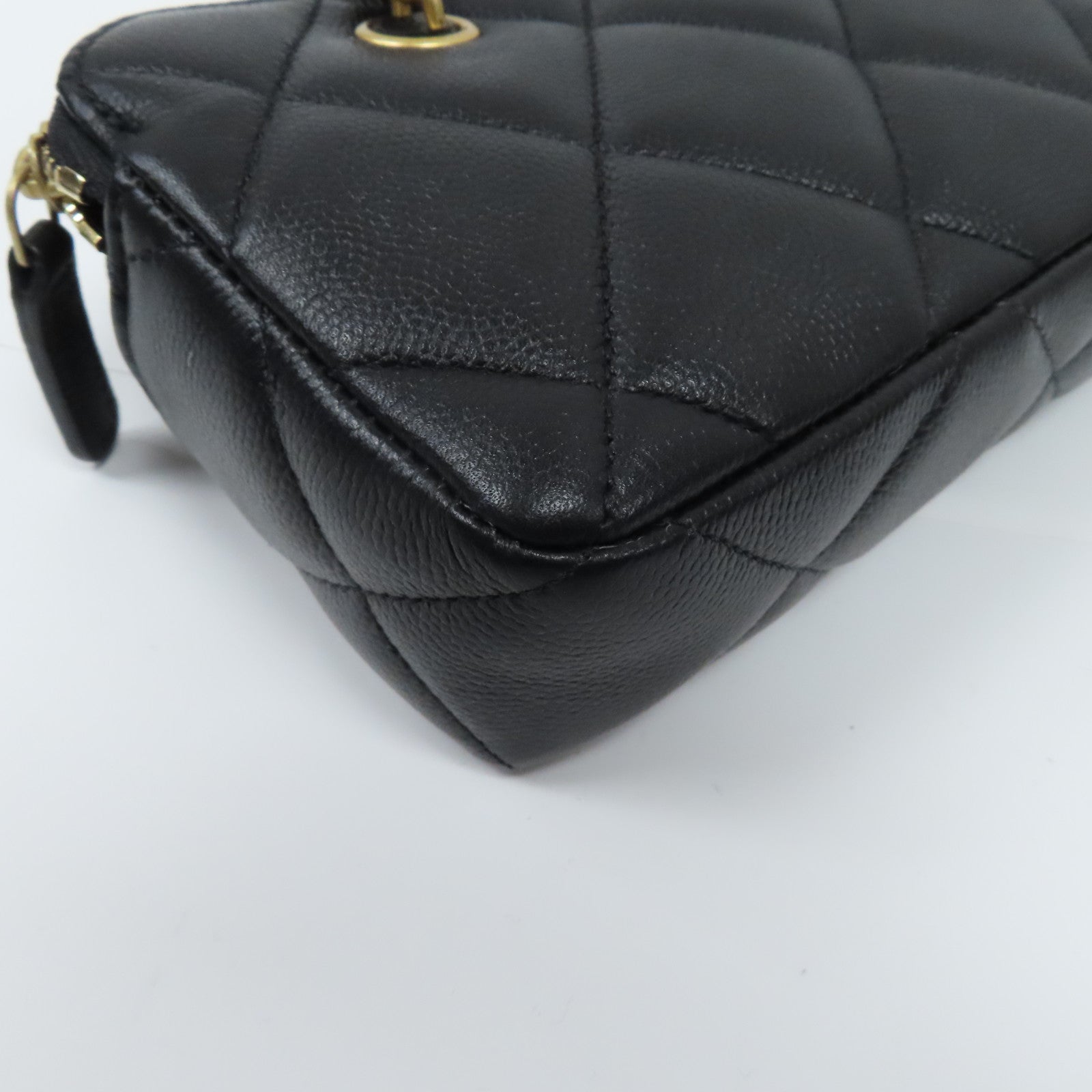 CHANEL 菱格Caviar皮革2 Way Chain Shoulder金扣鏈帶手挽肩背兩用袋黑色