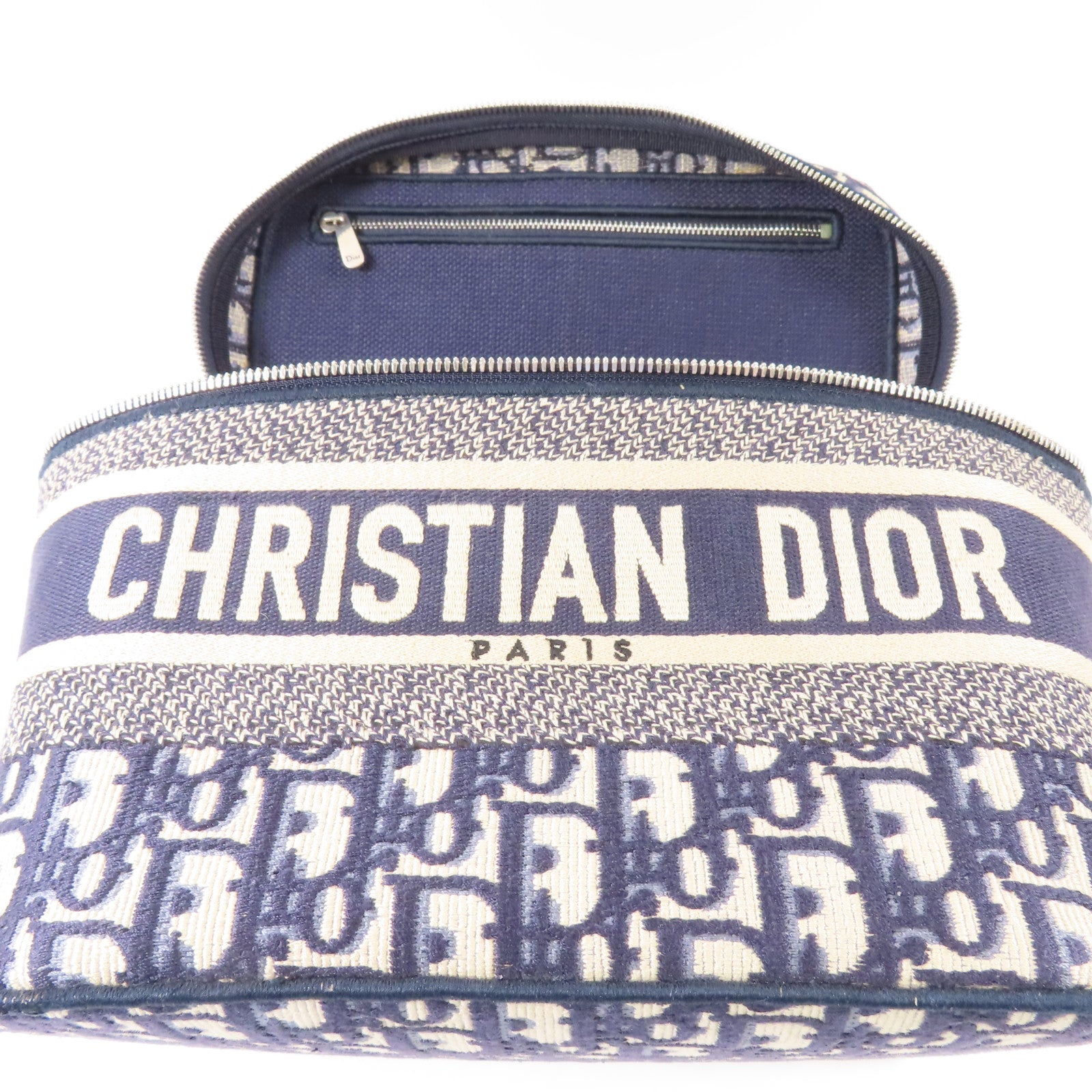 Dior 帆布Vanity case銀扣手挽袋