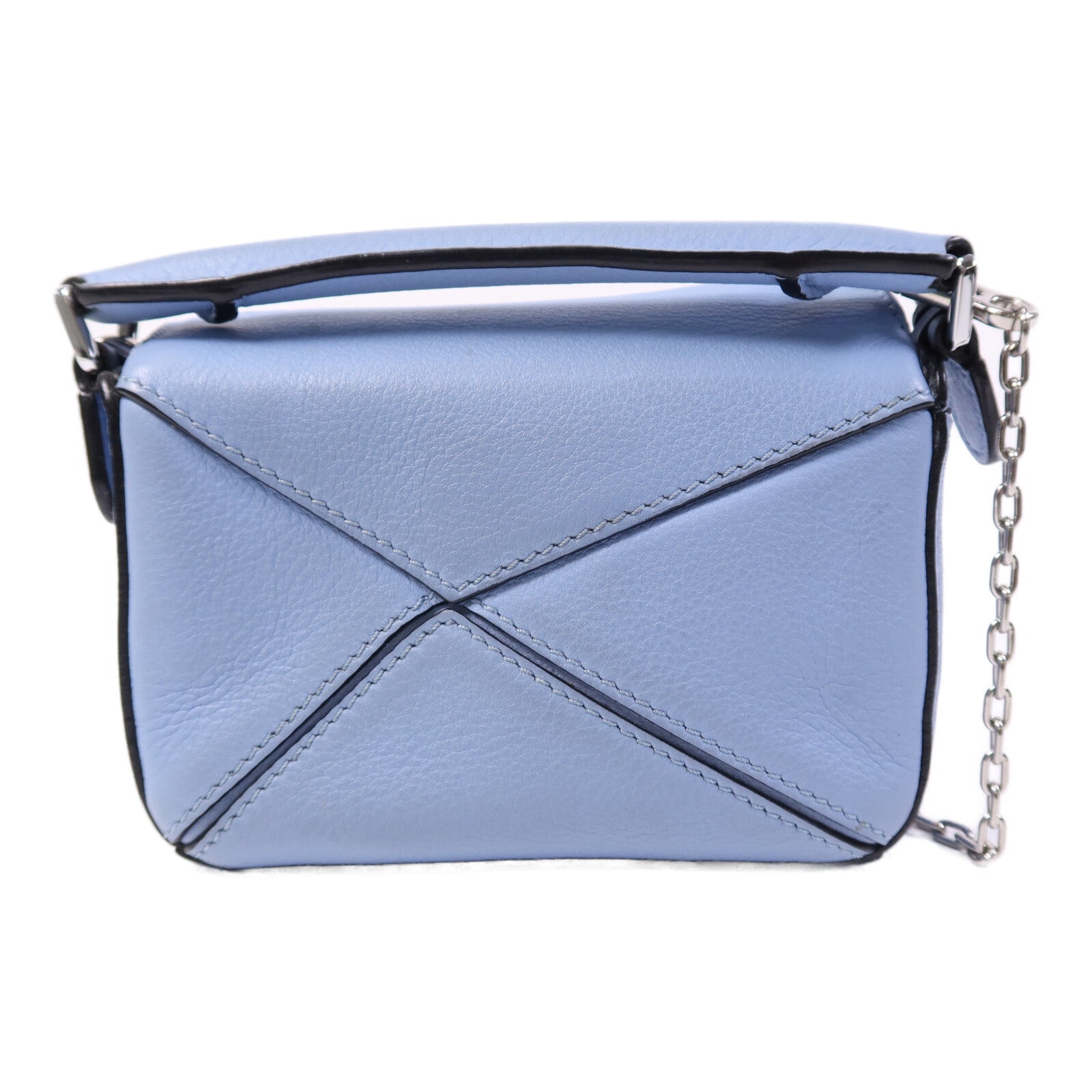 LOEWE 羊皮皮革Nano Puzzle銀扣鏈帶手挽肩背兩用袋