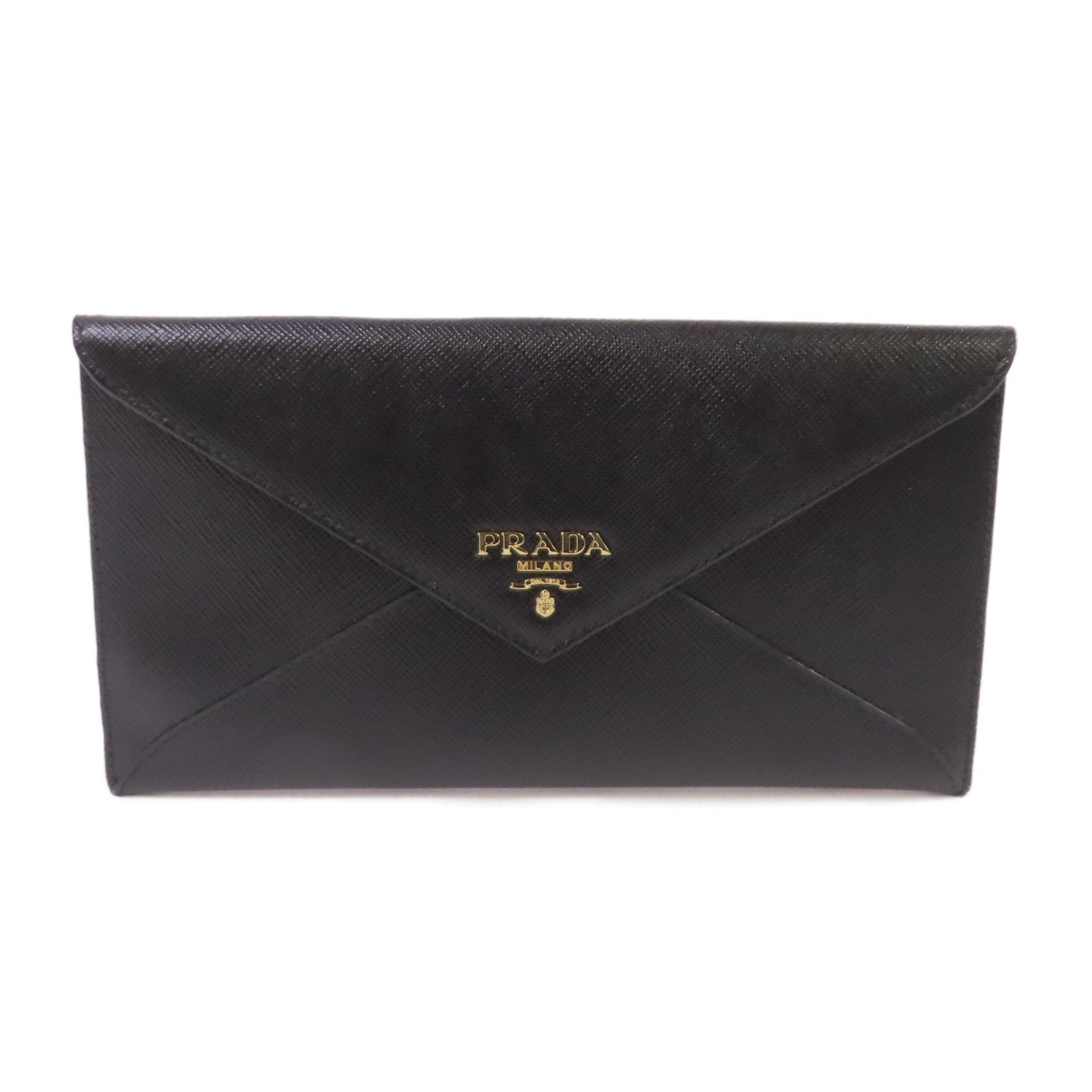 PRADA Saffiano皮革Wallet Pouch金扣長錢包黑色