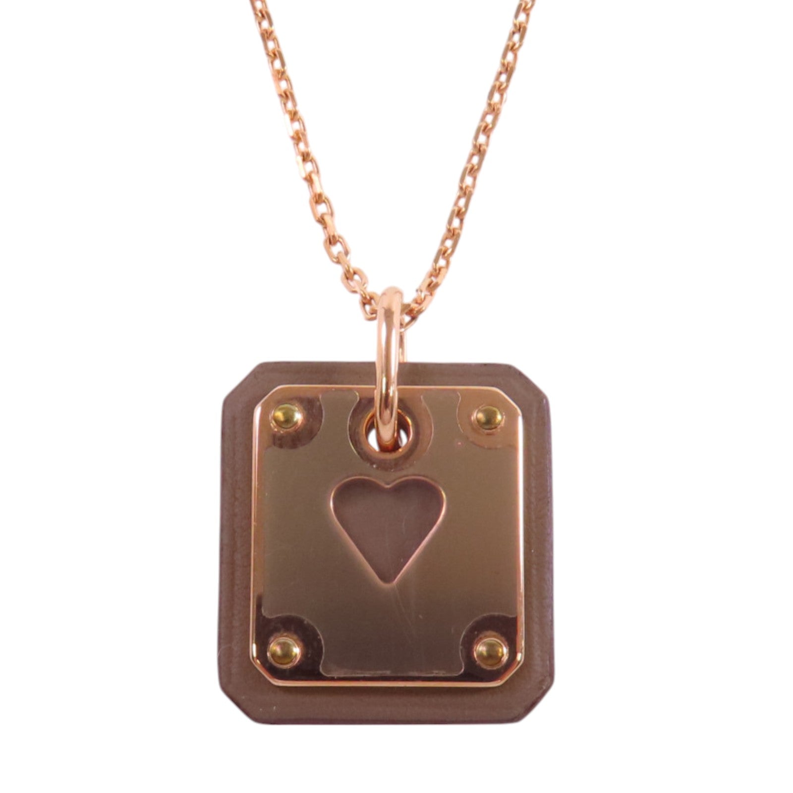 HERMES 金屬/皮革As De Coeur Pendant Necklace金扣項鏈