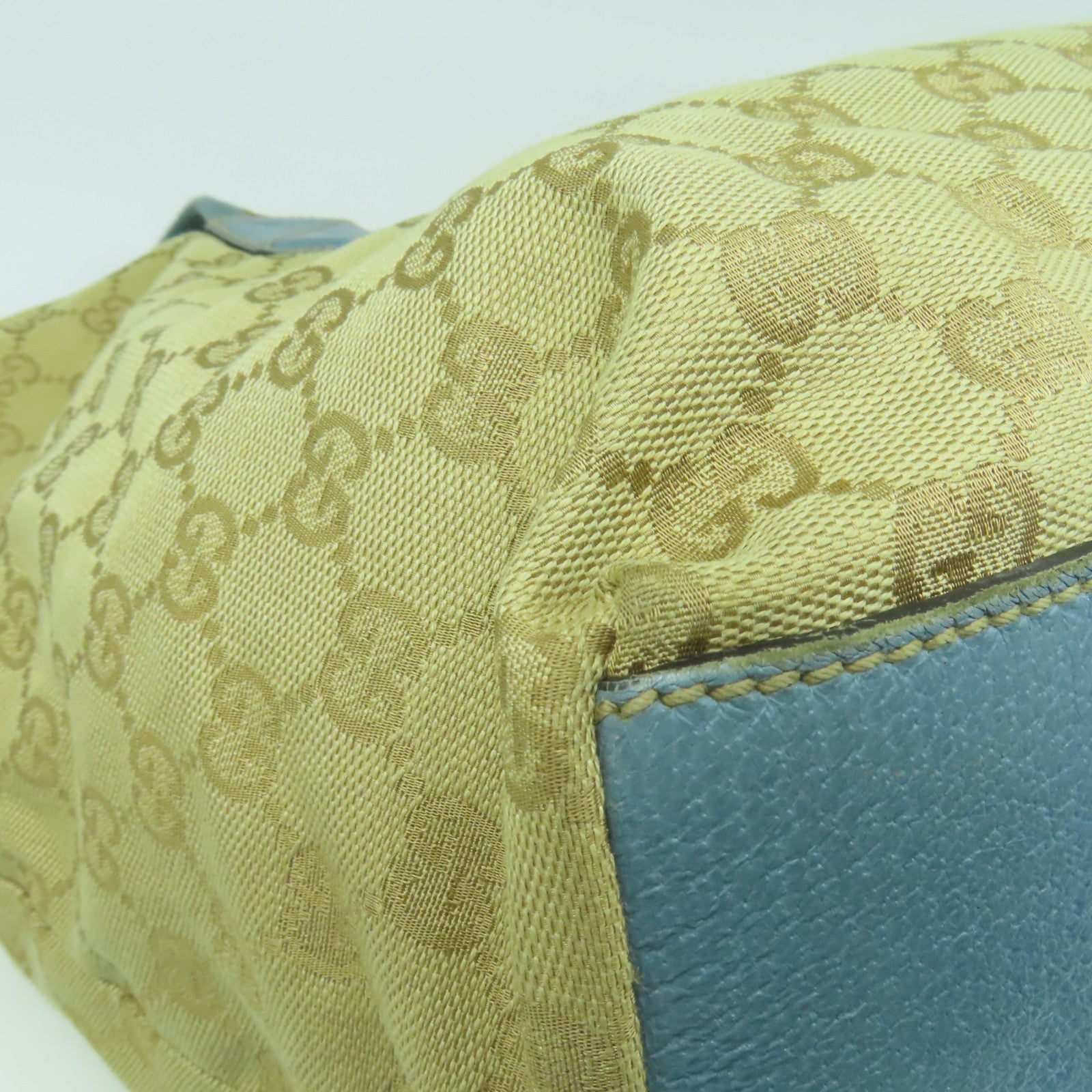 GUCCI 【清倉大減價】帆布Shoulder Bag銀扣肩背袋粉藍色/啡色