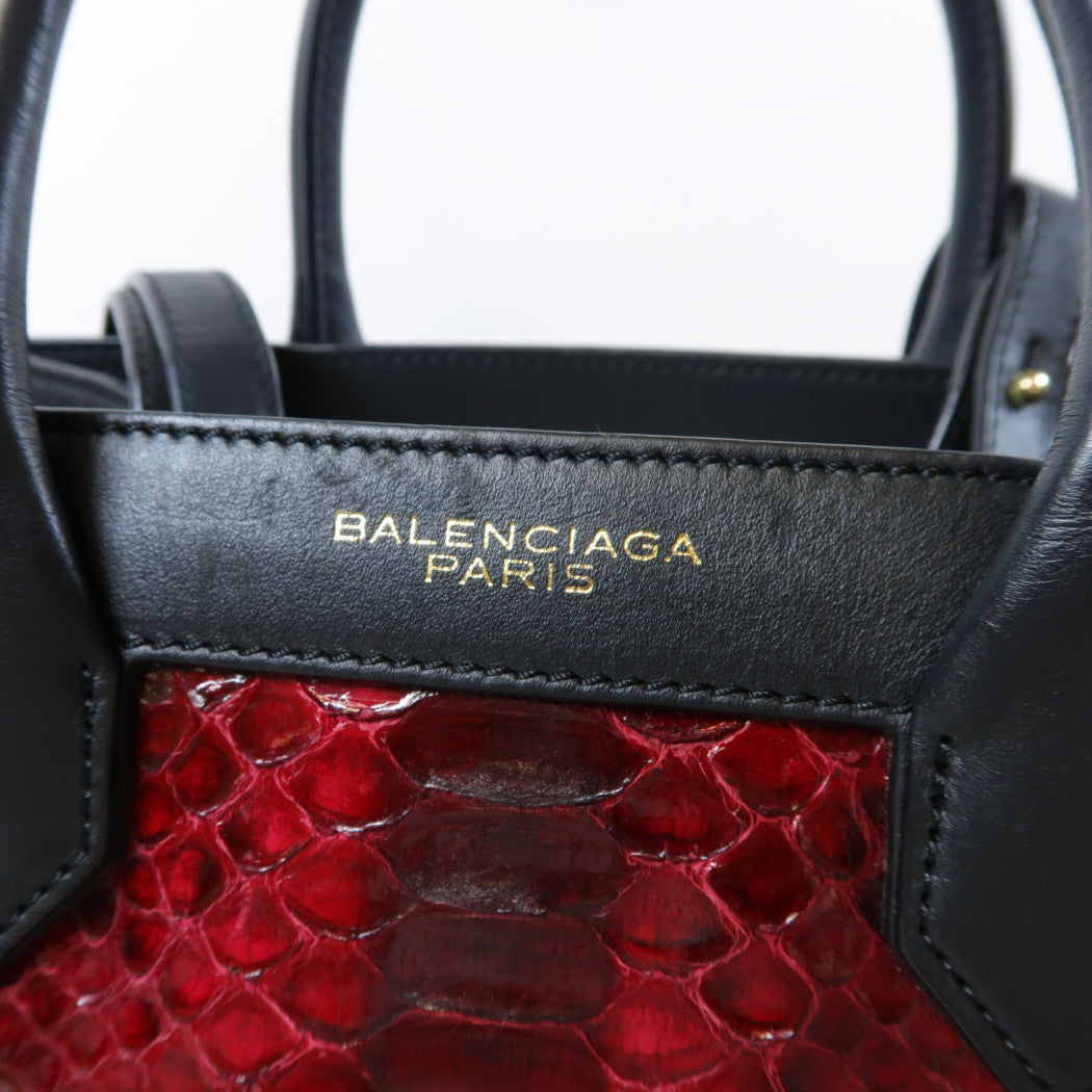 BALENCIAGA 【激減優惠】蛇皮皮革/牛皮皮革2 Way Shoulder Bag金扣手挽肩背兩用袋紅色/黑色