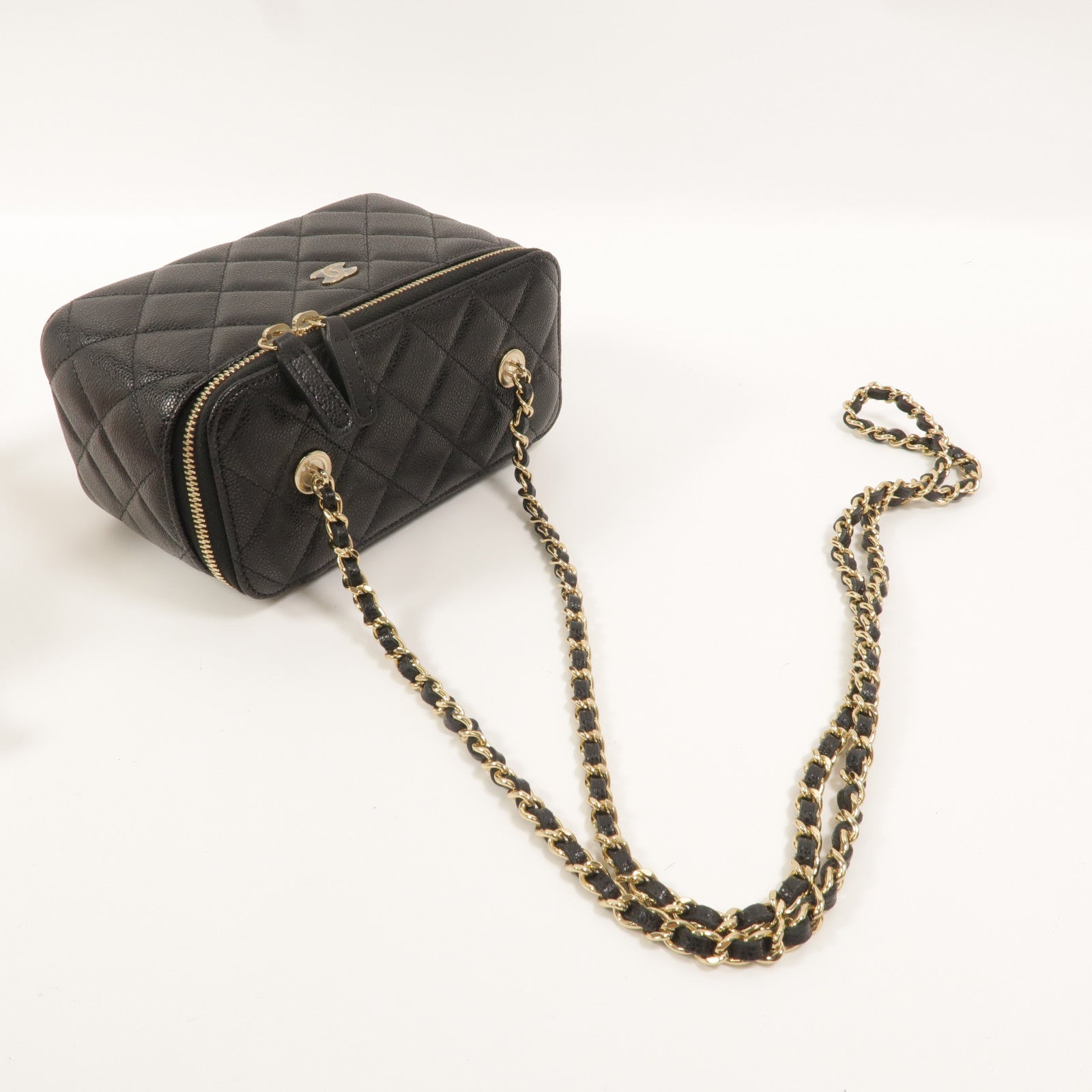 CHANEL 牛皮皮革Vanity Case鏈帶肩背袋