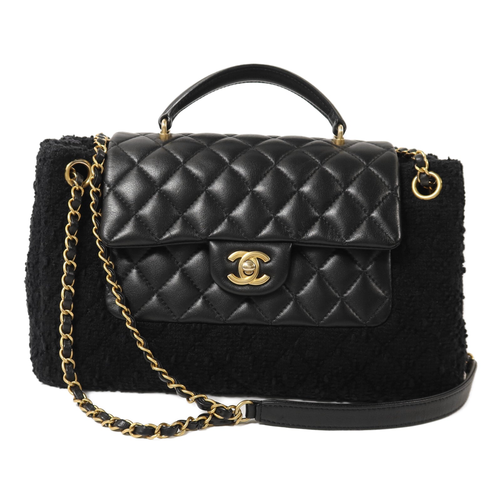 CHANEL 羊皮皮革/Tweed Chain Shoulder Bag鏈帶手挽肩背兩用袋