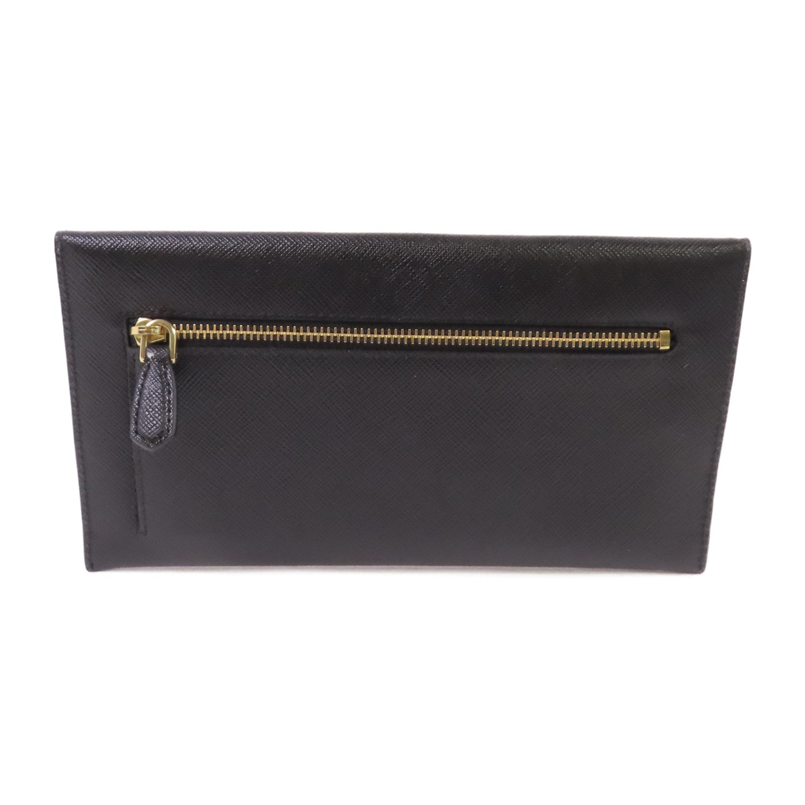 PRADA Saffiano皮革Wallet Pouch金扣長錢包黑色