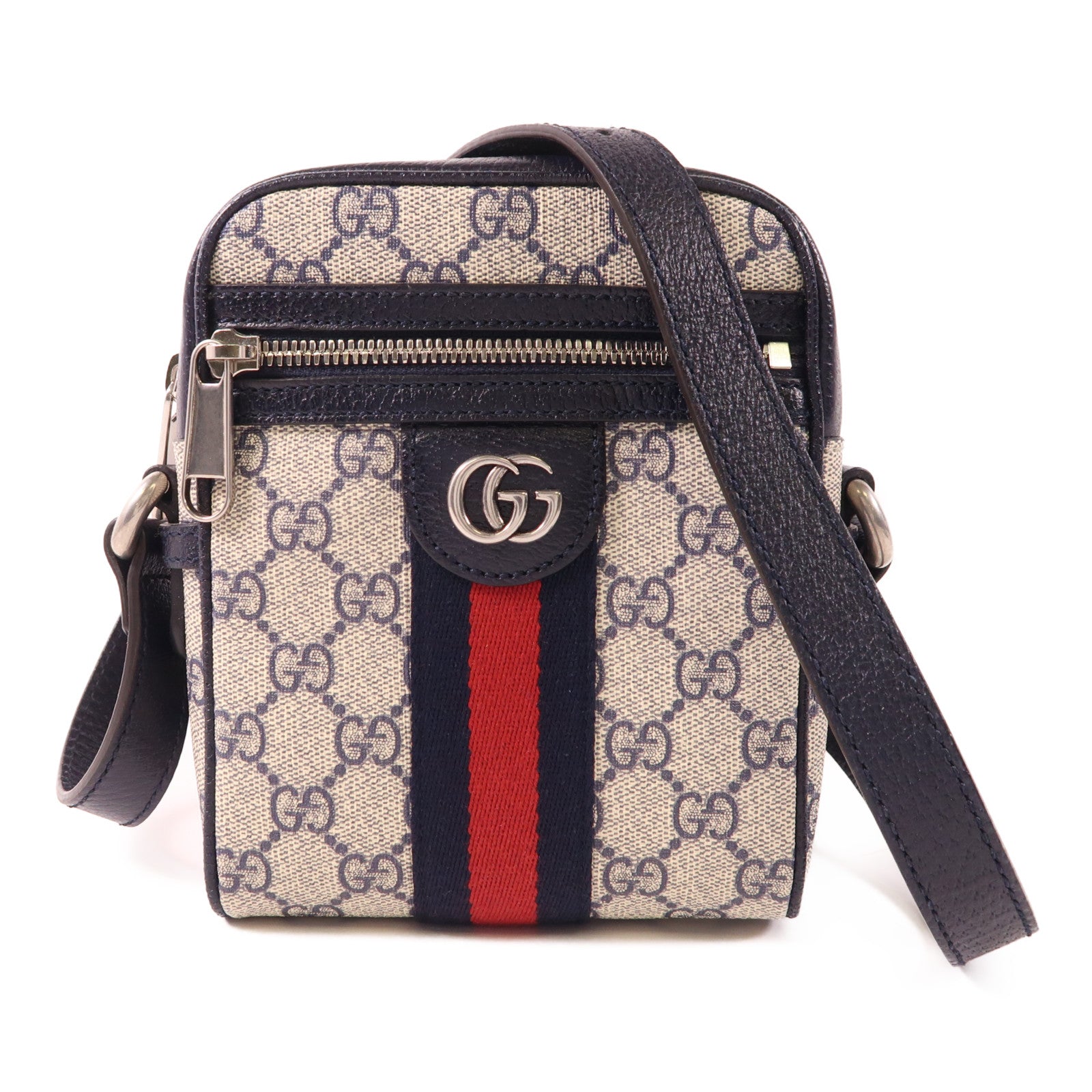 GUCCI 塗層帆布Ophidia GG銀扣肩背袋