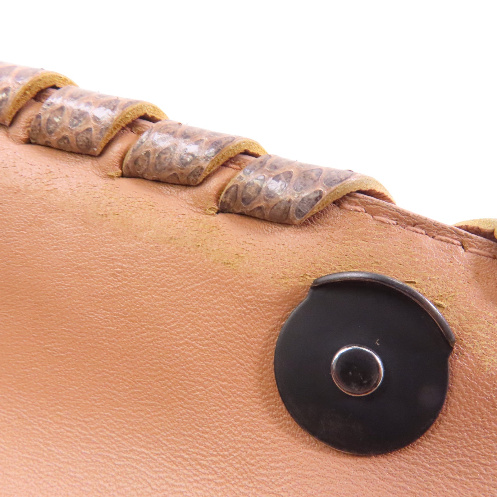 BOTTEGA VENETA 【激減優惠】織紋皮革/蛇皮皮革Chain Shoulder Bag鏈帶肩背袋杏色