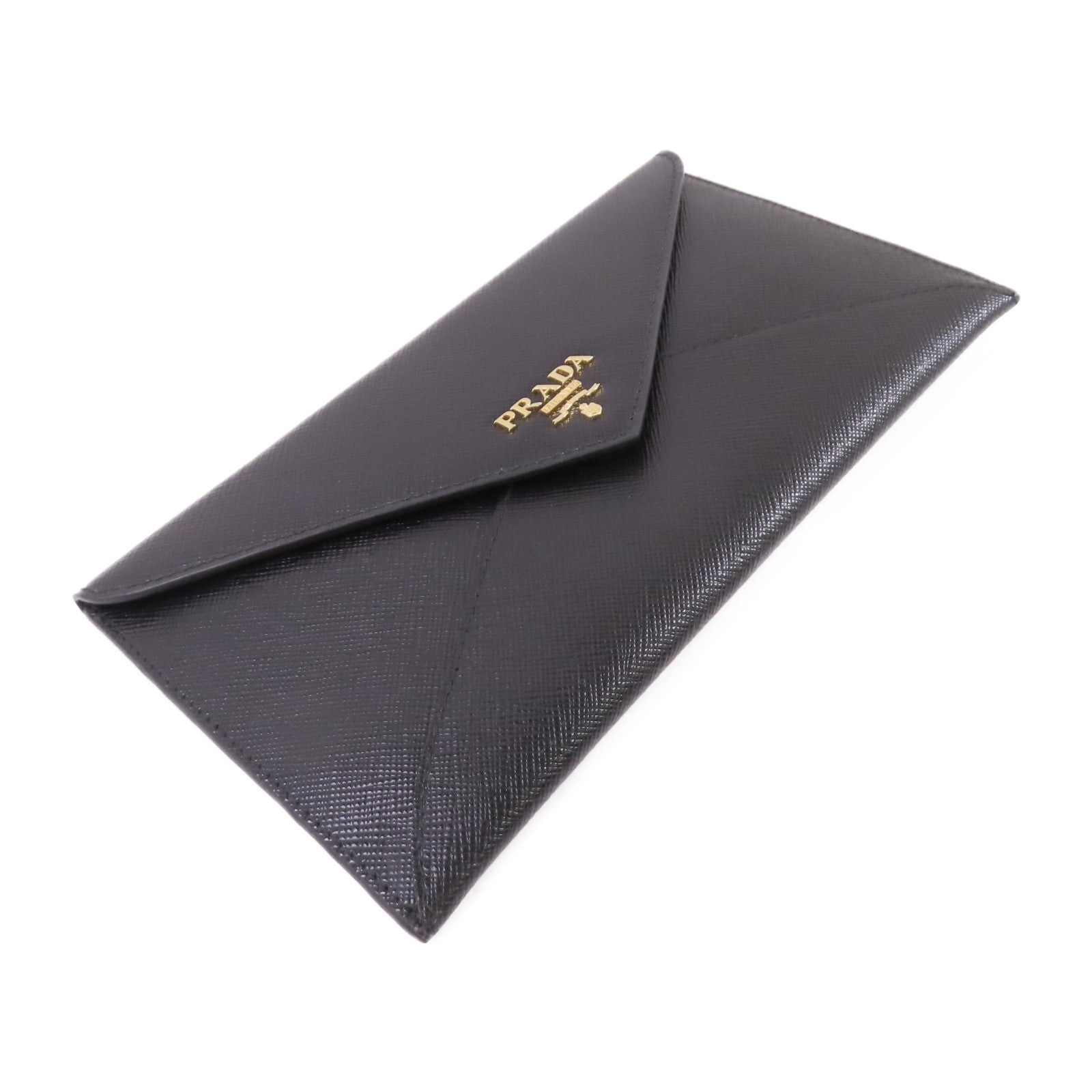 PRADA Saffiano皮革Wallet Pouch金扣長錢包黑色