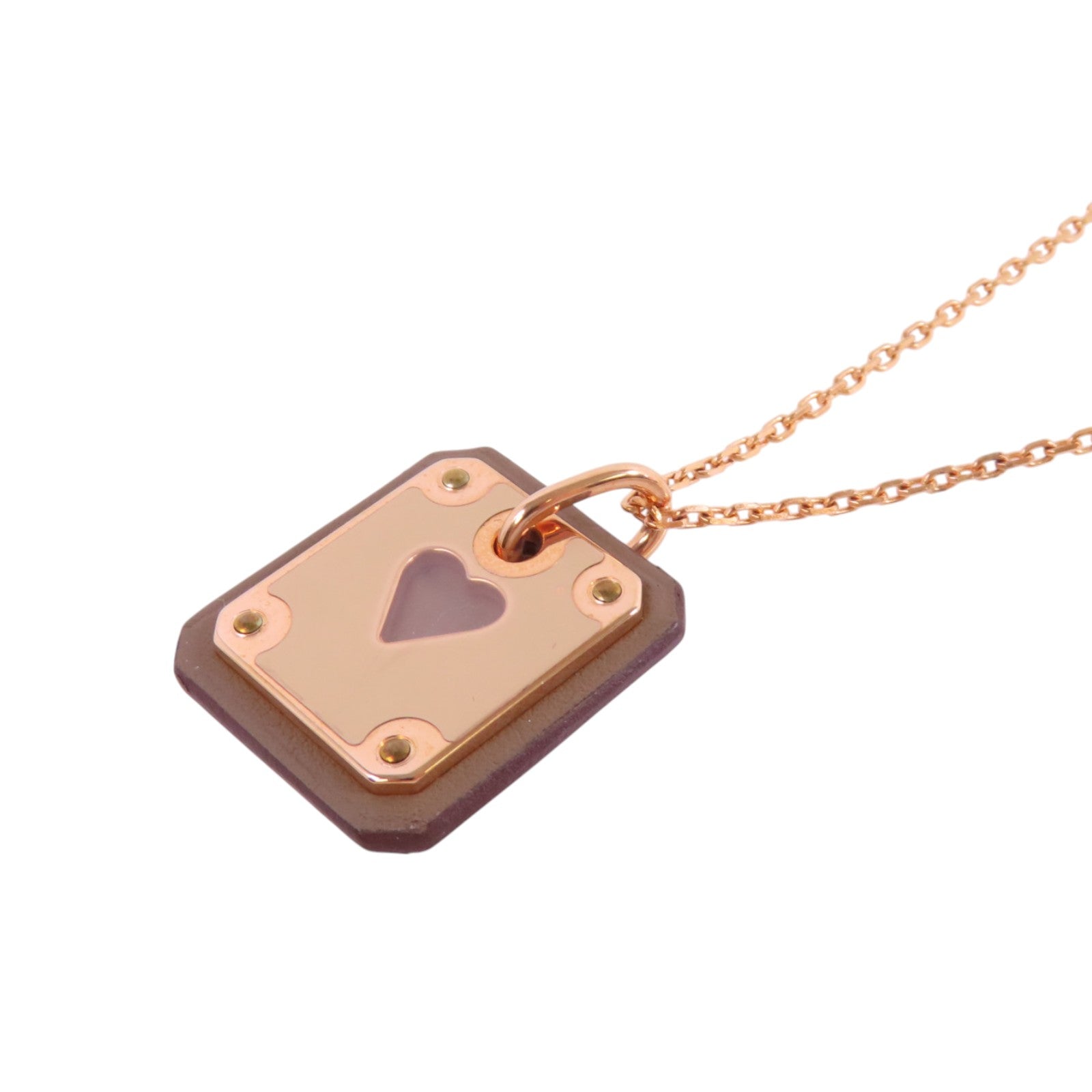 HERMES 金屬/皮革As De Coeur Pendant Necklace金扣項鏈
