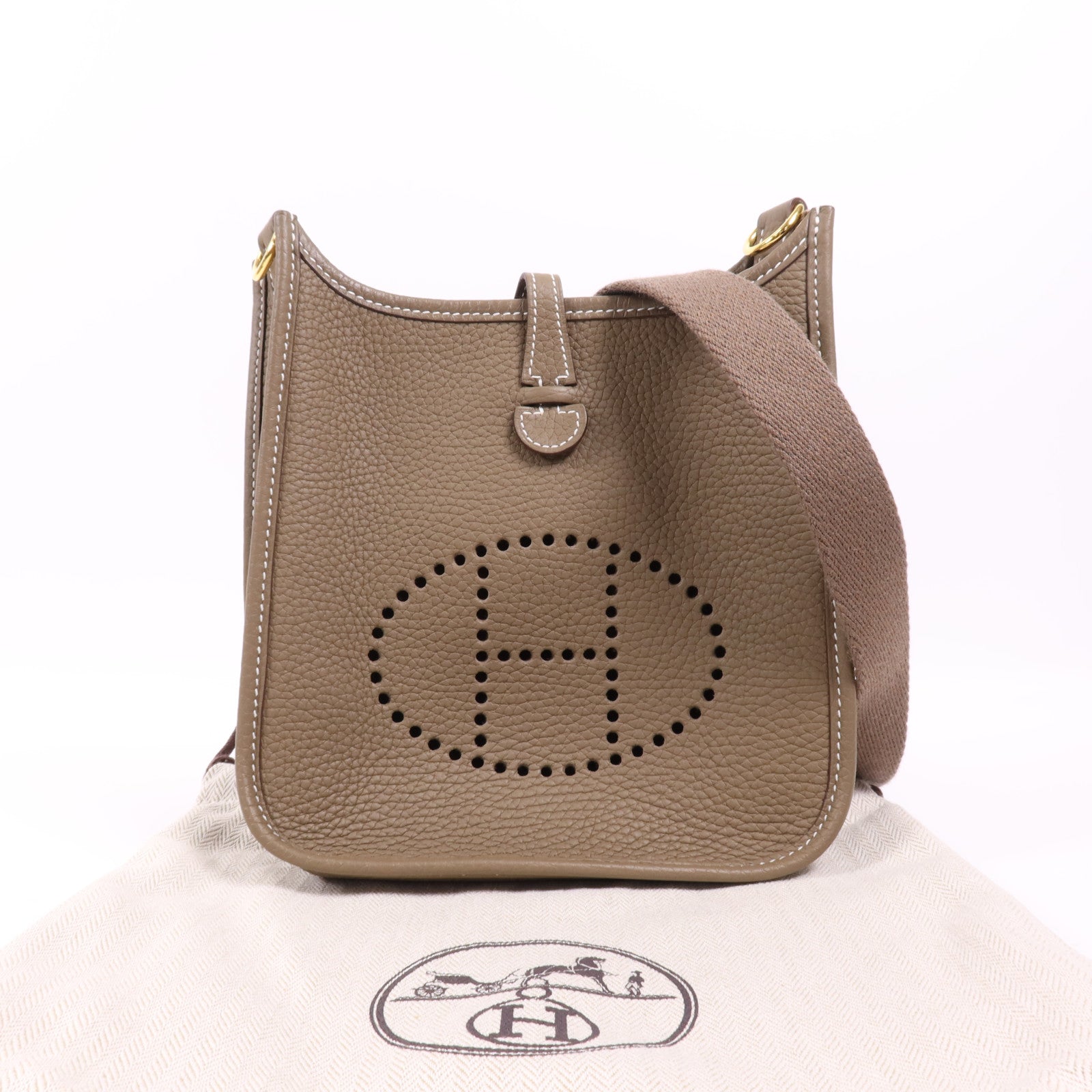 HERMES Clemence皮革Evelyne TPM金扣肩背袋Etoupe