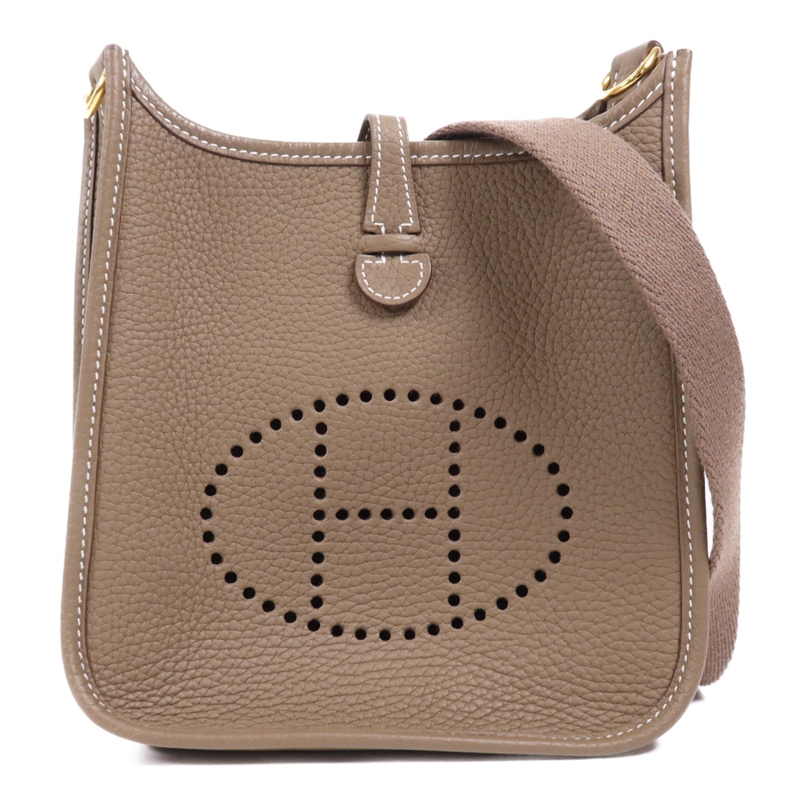 HERMES Clemence皮革Evelyne TPM金扣肩背袋Etoupe