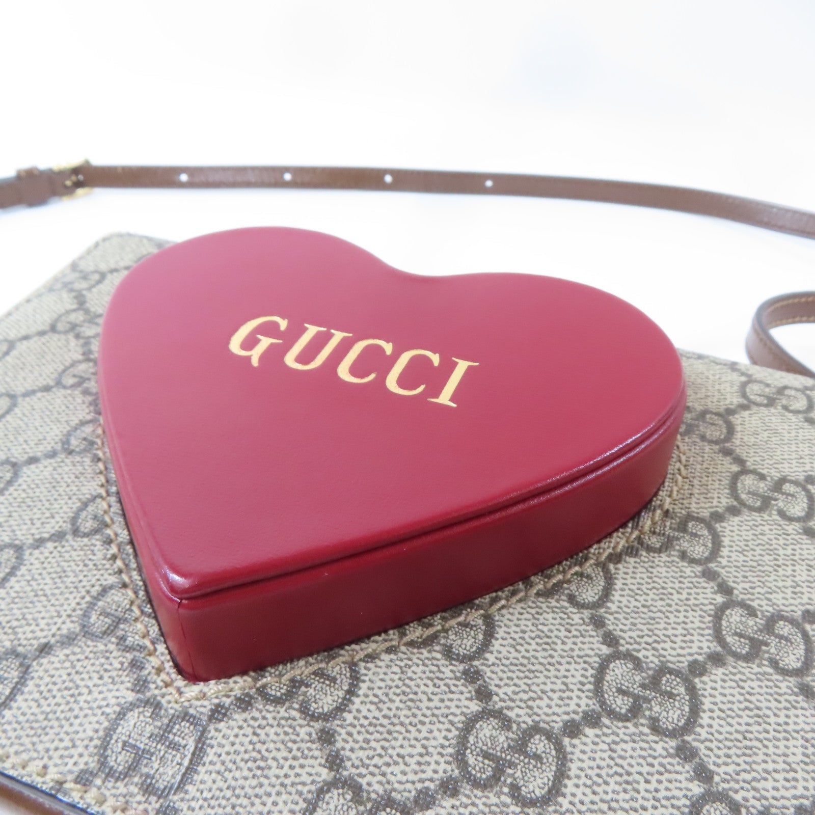 GUCCI 【激減優惠】塗層帆布Valentines's Day Mini Shoulder Bag金扣肩背袋啡色