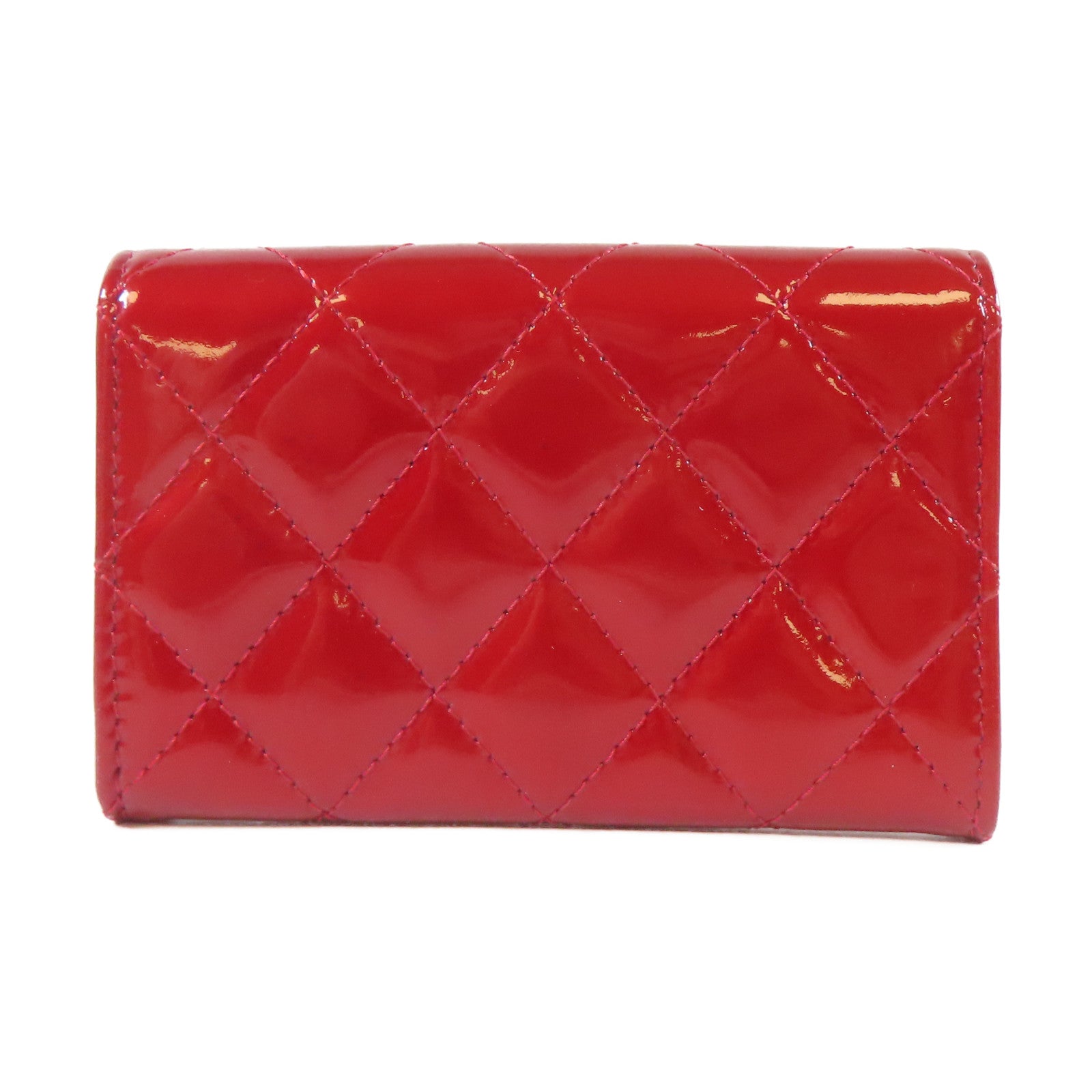 CHANEL 菱格漆皮皮革Card Case金扣/銀扣卡片套紅色