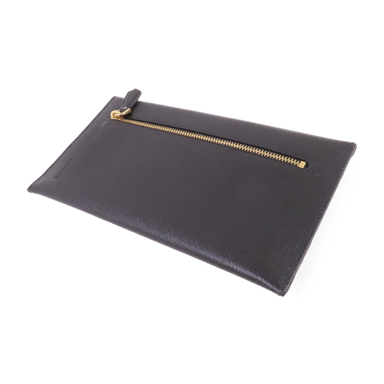 PRADA Saffiano皮革Wallet Pouch金扣長錢包黑色