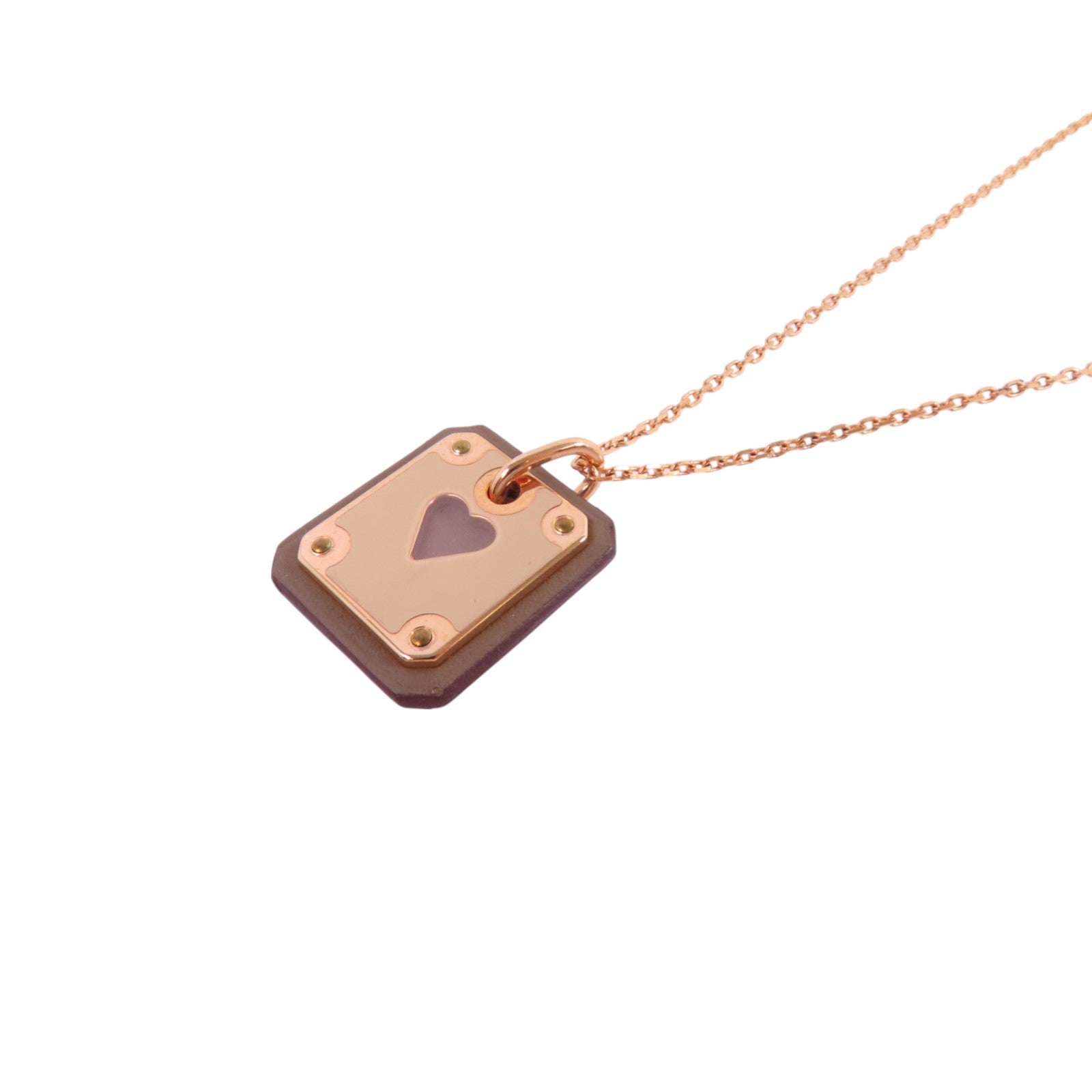 HERMES 金屬/皮革As De Coeur Pendant Necklace金扣項鏈