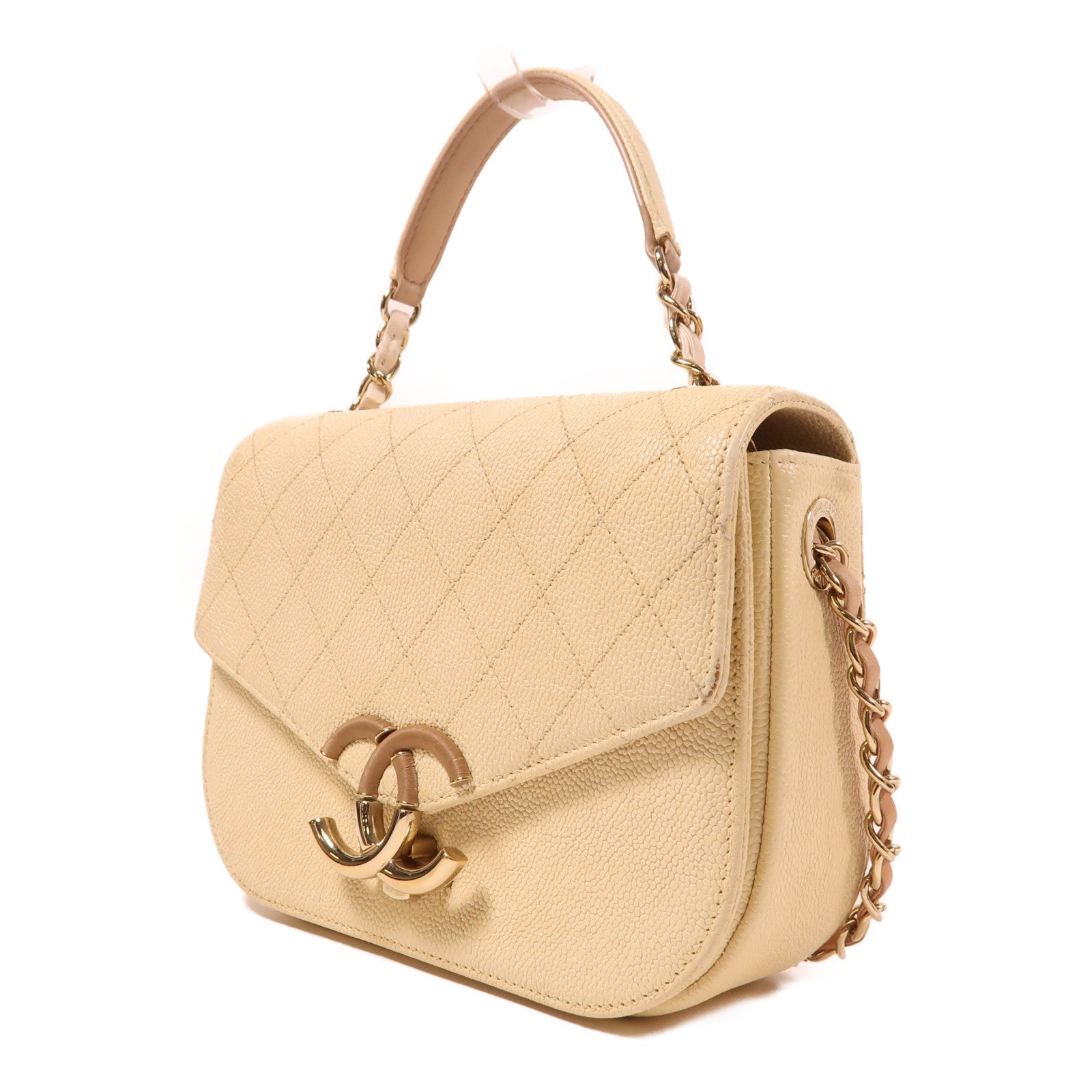 CHANEL 牛皮皮革Chain Shoulder金扣手挽肩背兩用袋