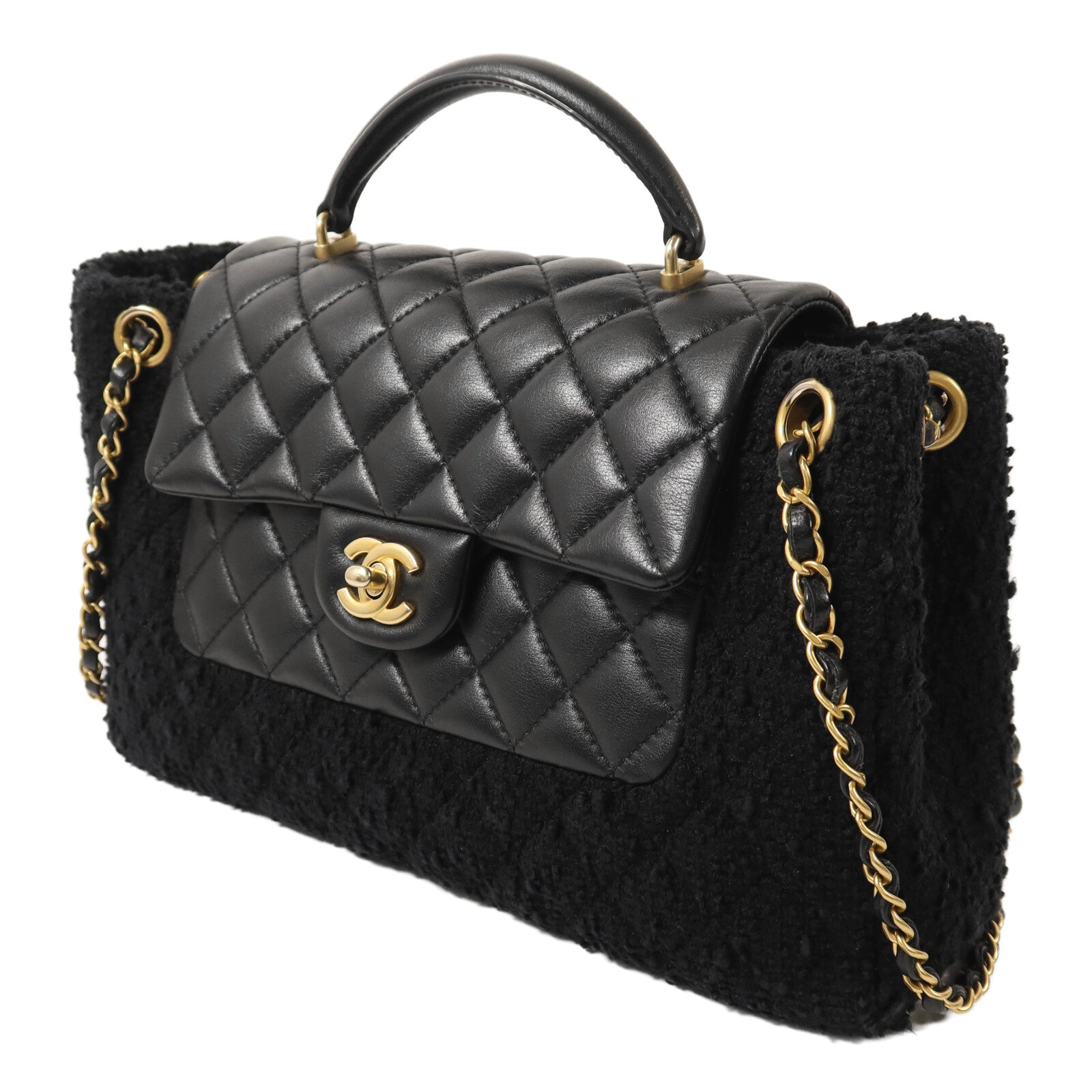 CHANEL 羊皮皮革/Tweed Chain Shoulder Bag鏈帶手挽肩背兩用袋