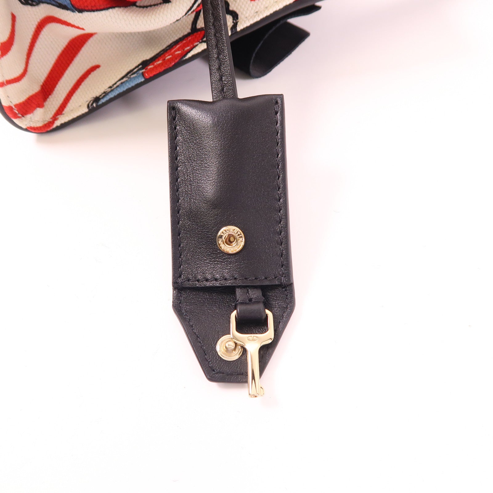 Valentino 2 Way Shoulder Bag Calfskin Leather Canvas Black White Red