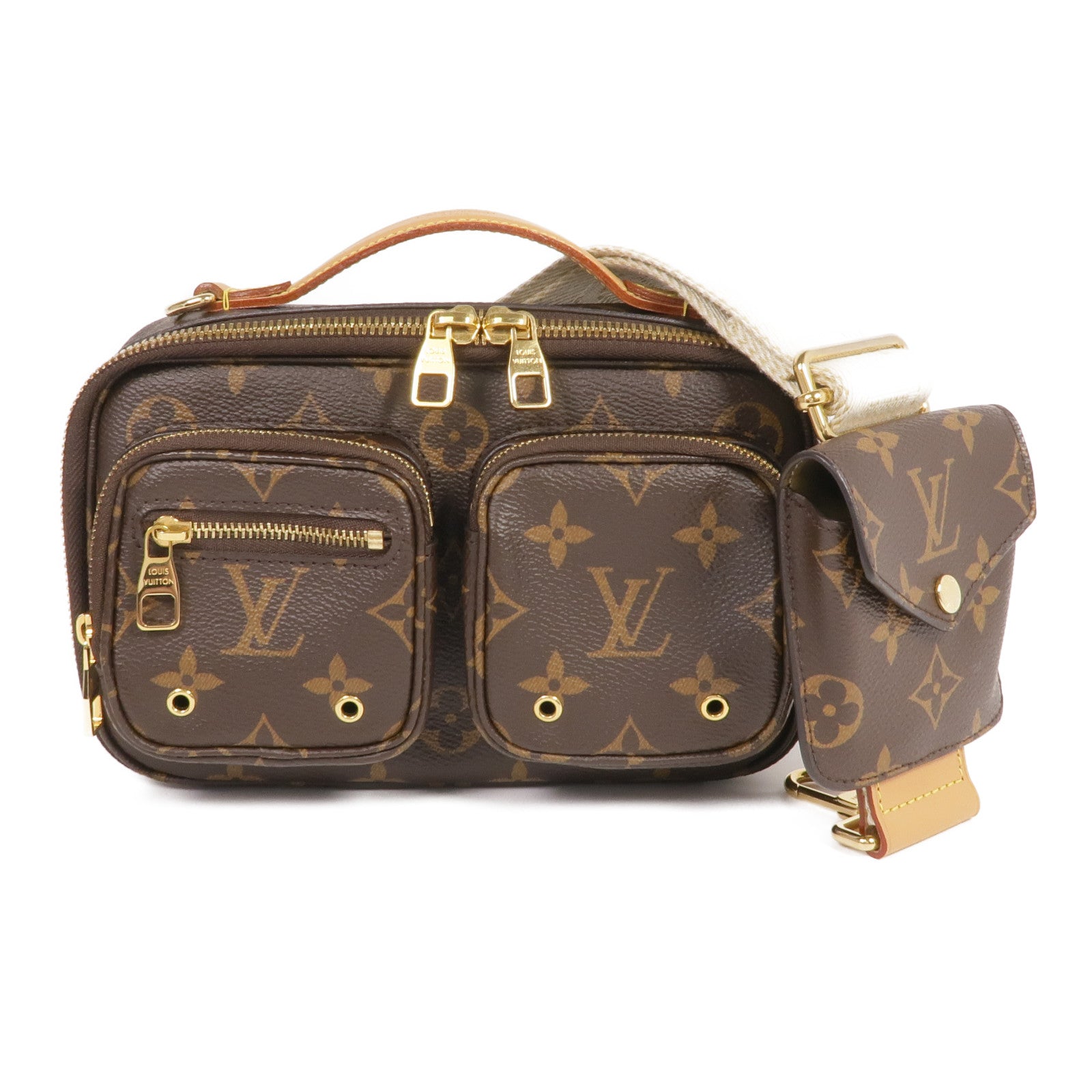 LOUIS VUITTON Monogram Utility金扣手挽肩背兩用袋棕色