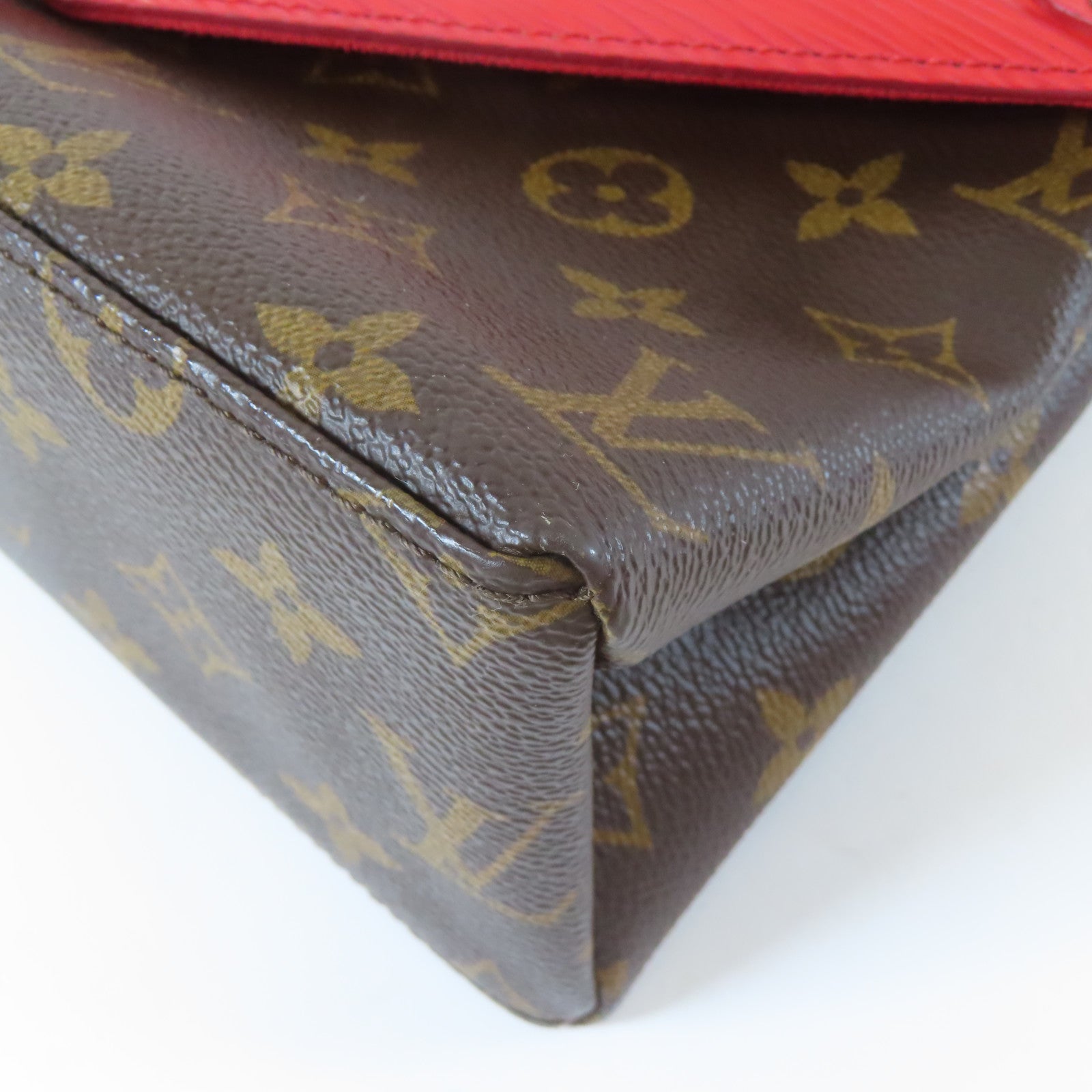 LOUIS VUITTON Monogram/Epi Saint Michel銀扣肩背袋啡色/紅色