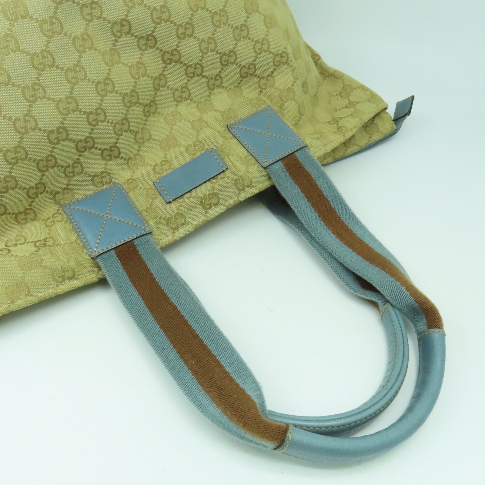 GUCCI 【清倉大減價】帆布Shoulder Bag銀扣肩背袋粉藍色/啡色