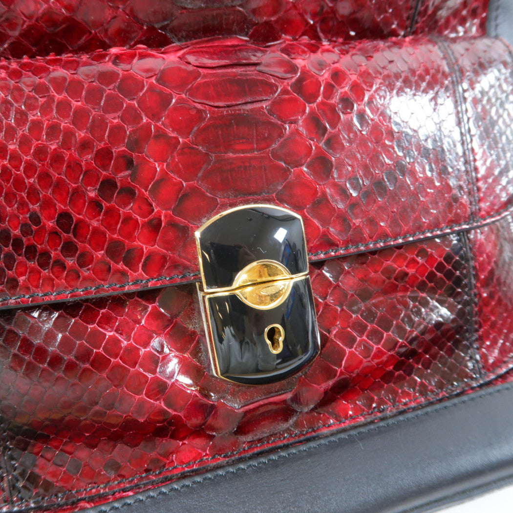 BALENCIAGA 【激減優惠】蛇皮皮革/牛皮皮革2 Way Shoulder Bag金扣手挽肩背兩用袋紅色/黑色