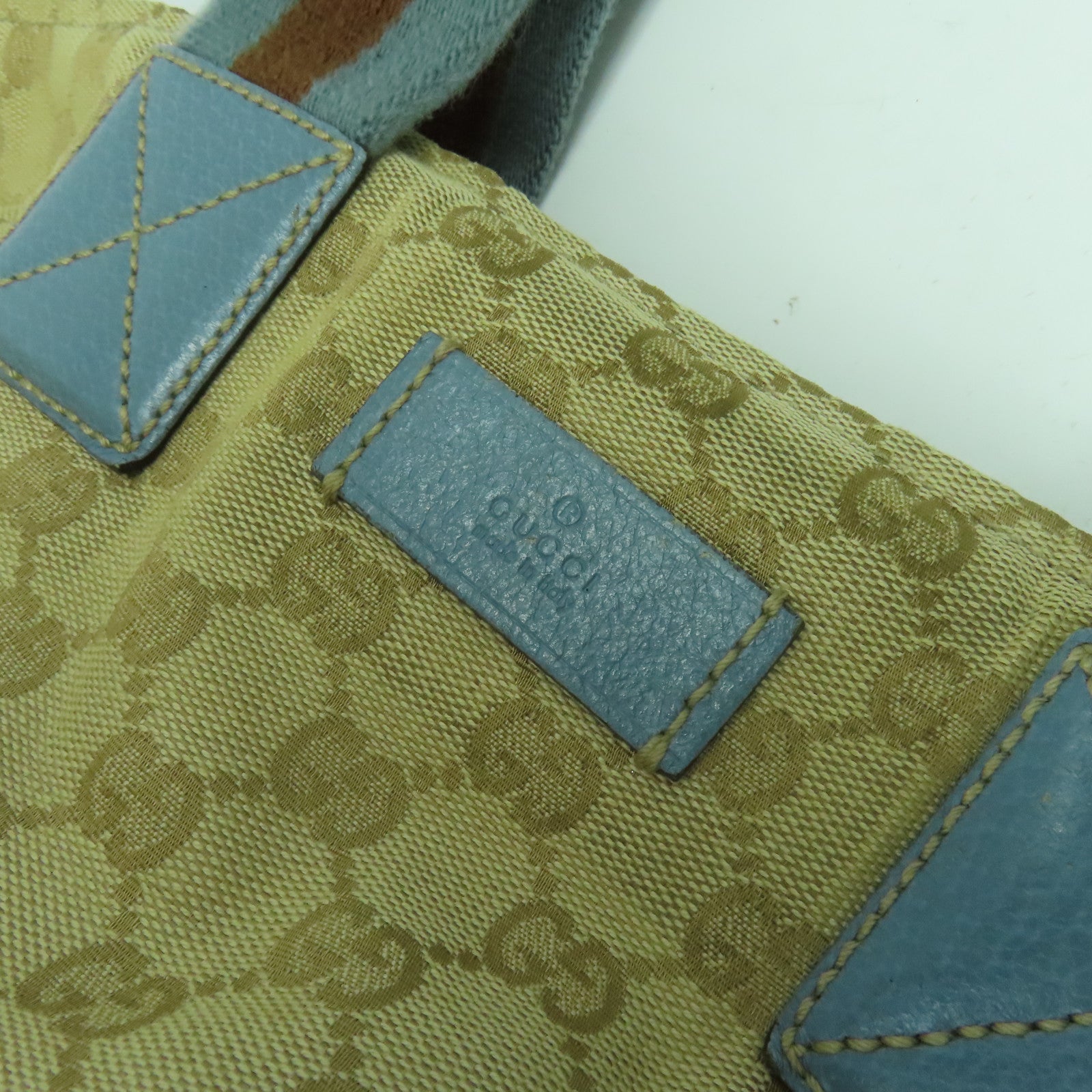 GUCCI 【清倉大減價】帆布Shoulder Bag銀扣肩背袋粉藍色/啡色