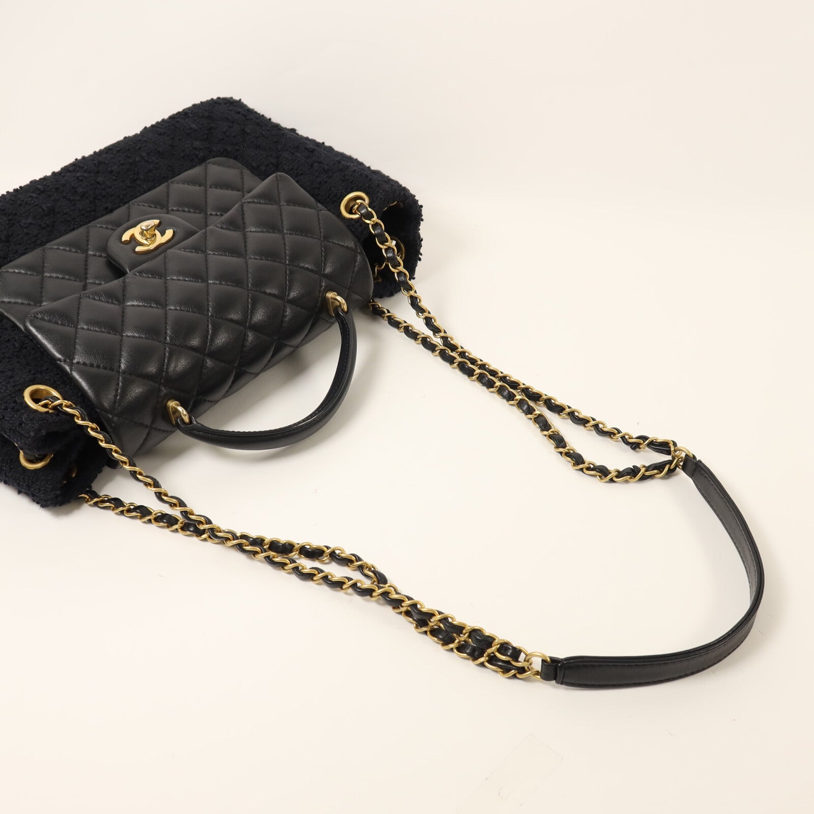 CHANEL 羊皮皮革/Tweed Chain Shoulder Bag鏈帶手挽肩背兩用袋