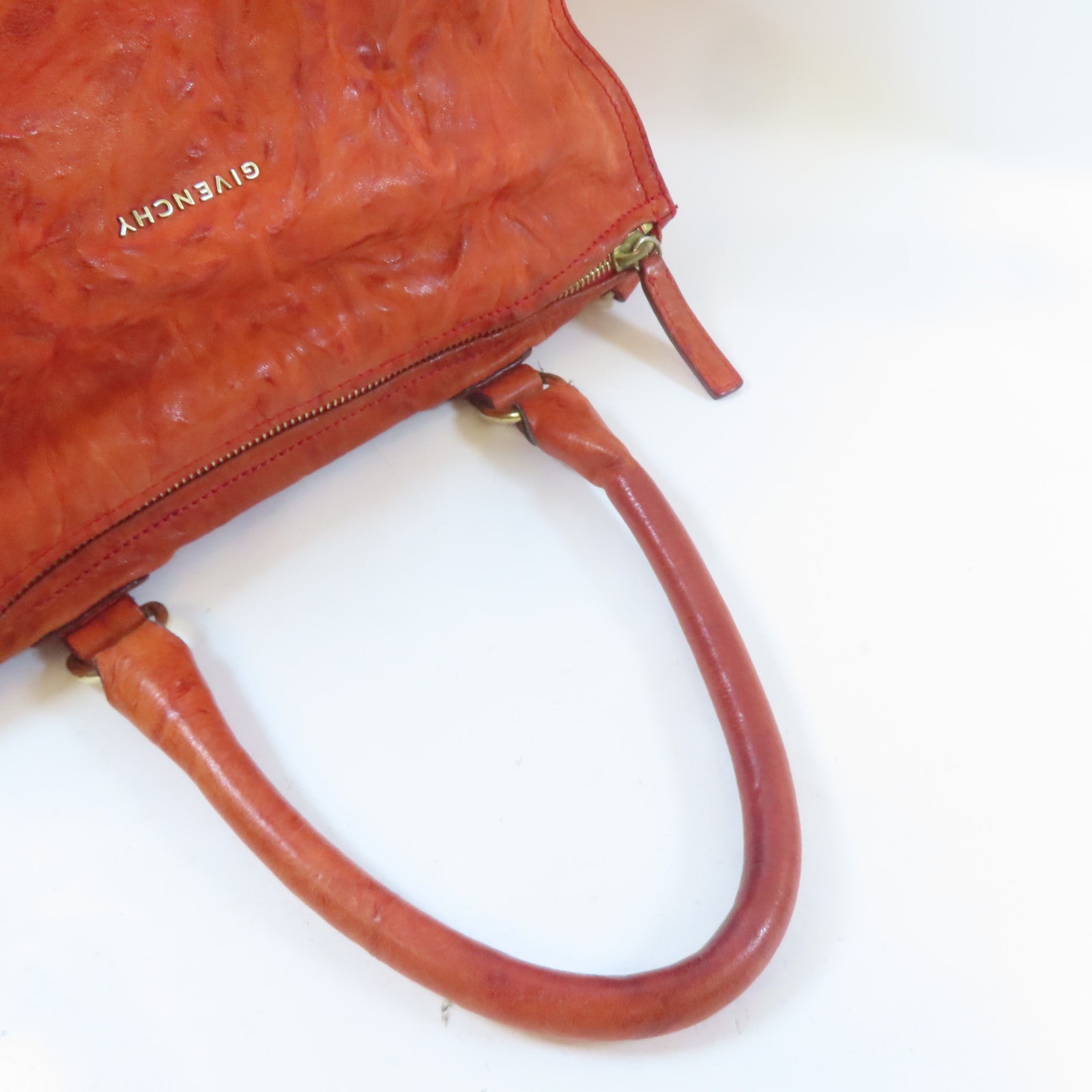 GIVENCHY 皮革Pandora Bag金扣手挽肩背兩用袋橙色