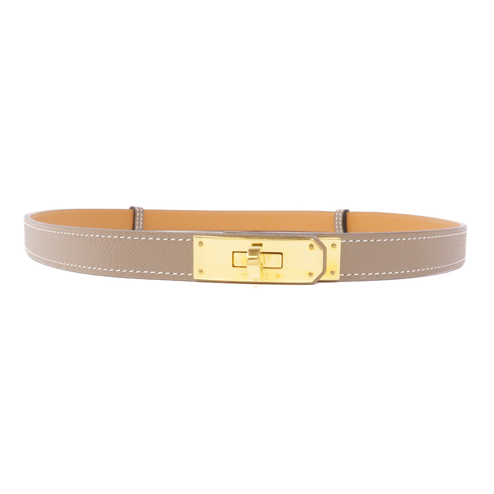 HERMES Epsom皮革Kelly Belt金扣皮帶18 Etoupe