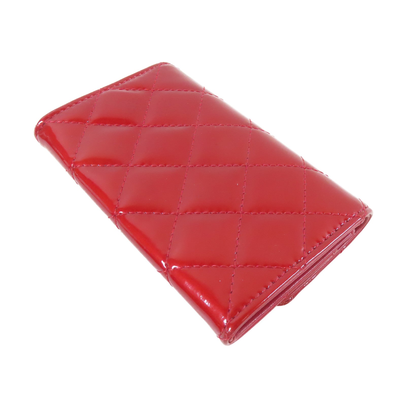 CHANEL 菱格漆皮皮革Card Case金扣/銀扣卡片套紅色